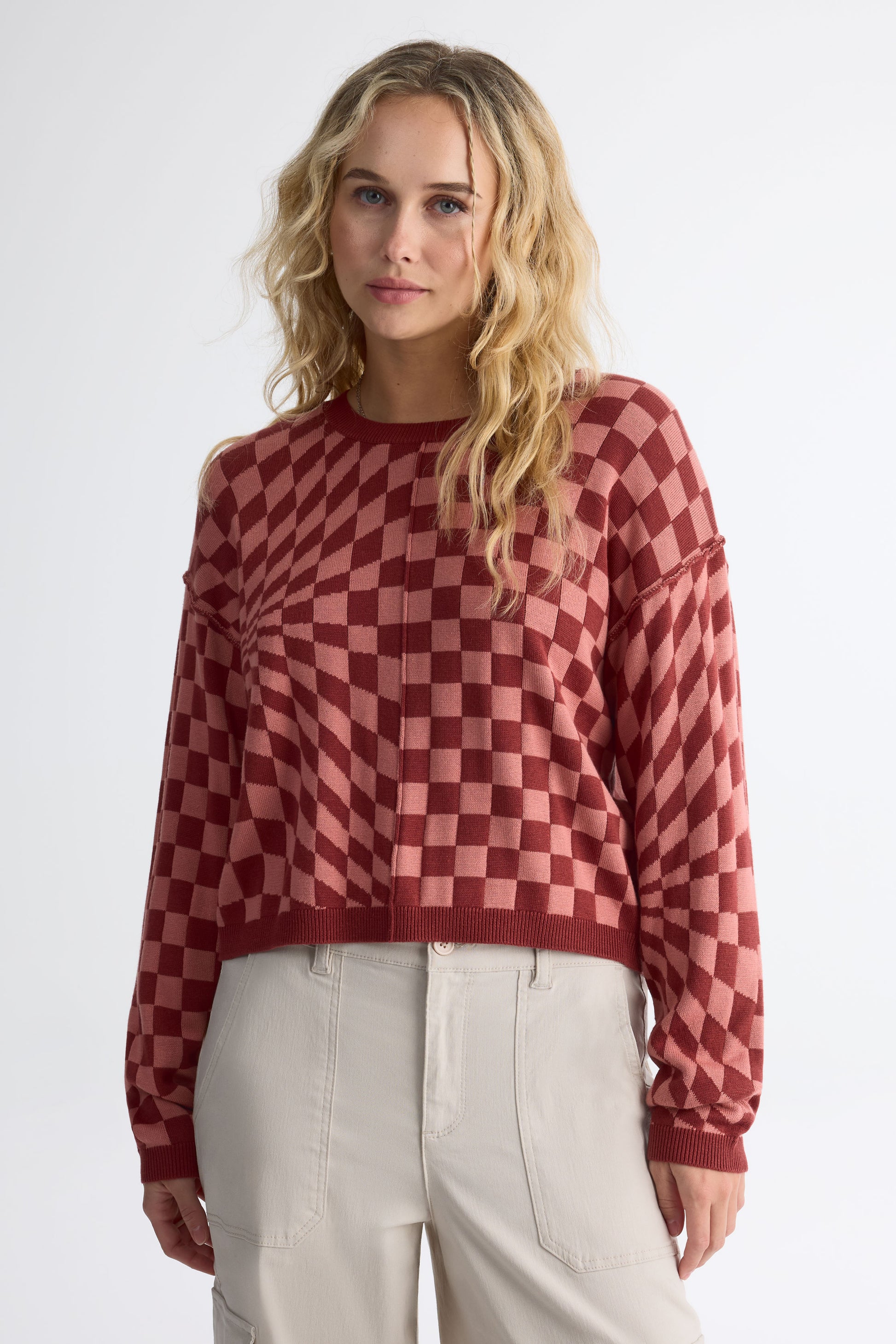 Chandail col rond tricot - Femme && ROUGE/MULTI