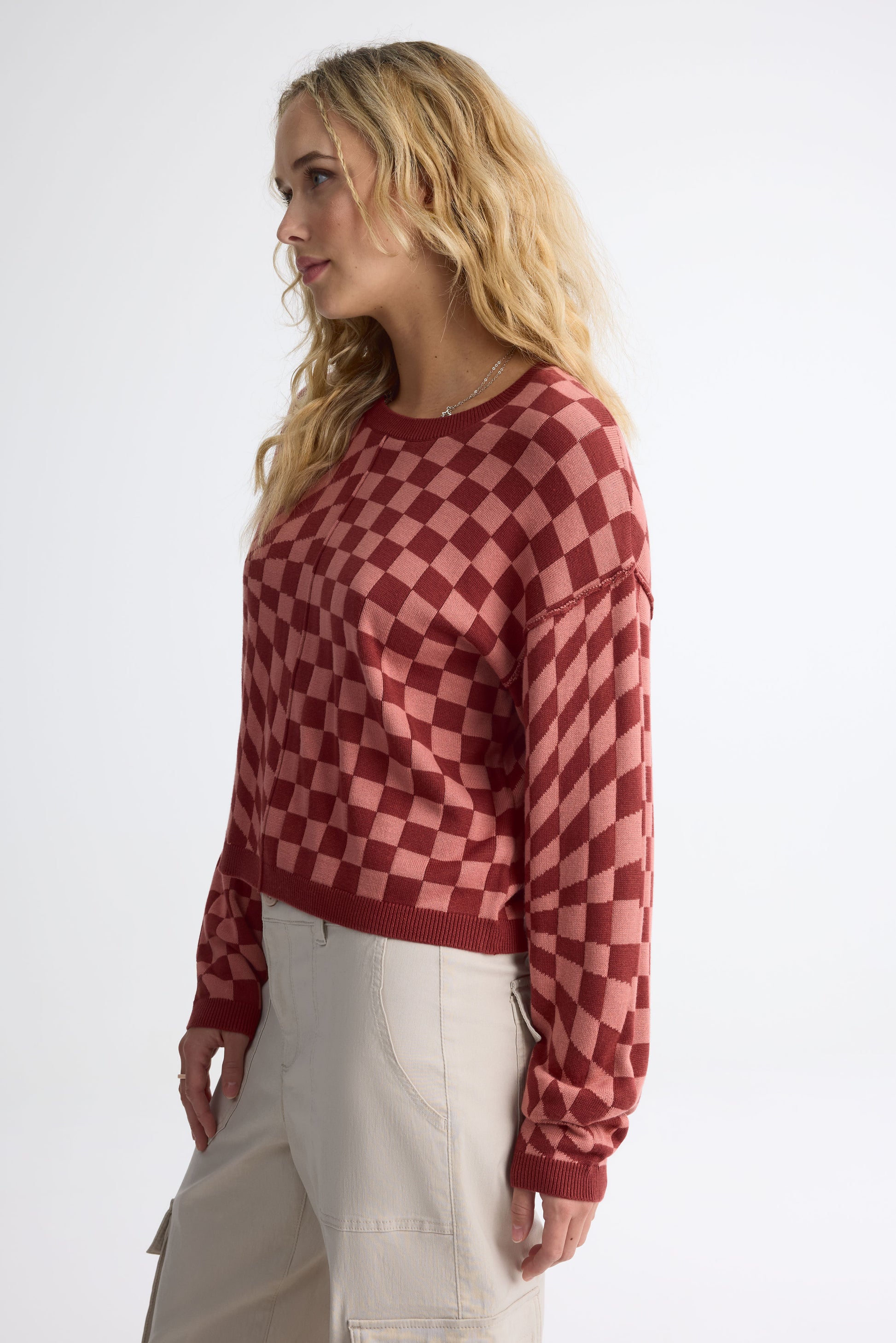 Chandail col rond tricot - Femme && ROUGE/MULTI