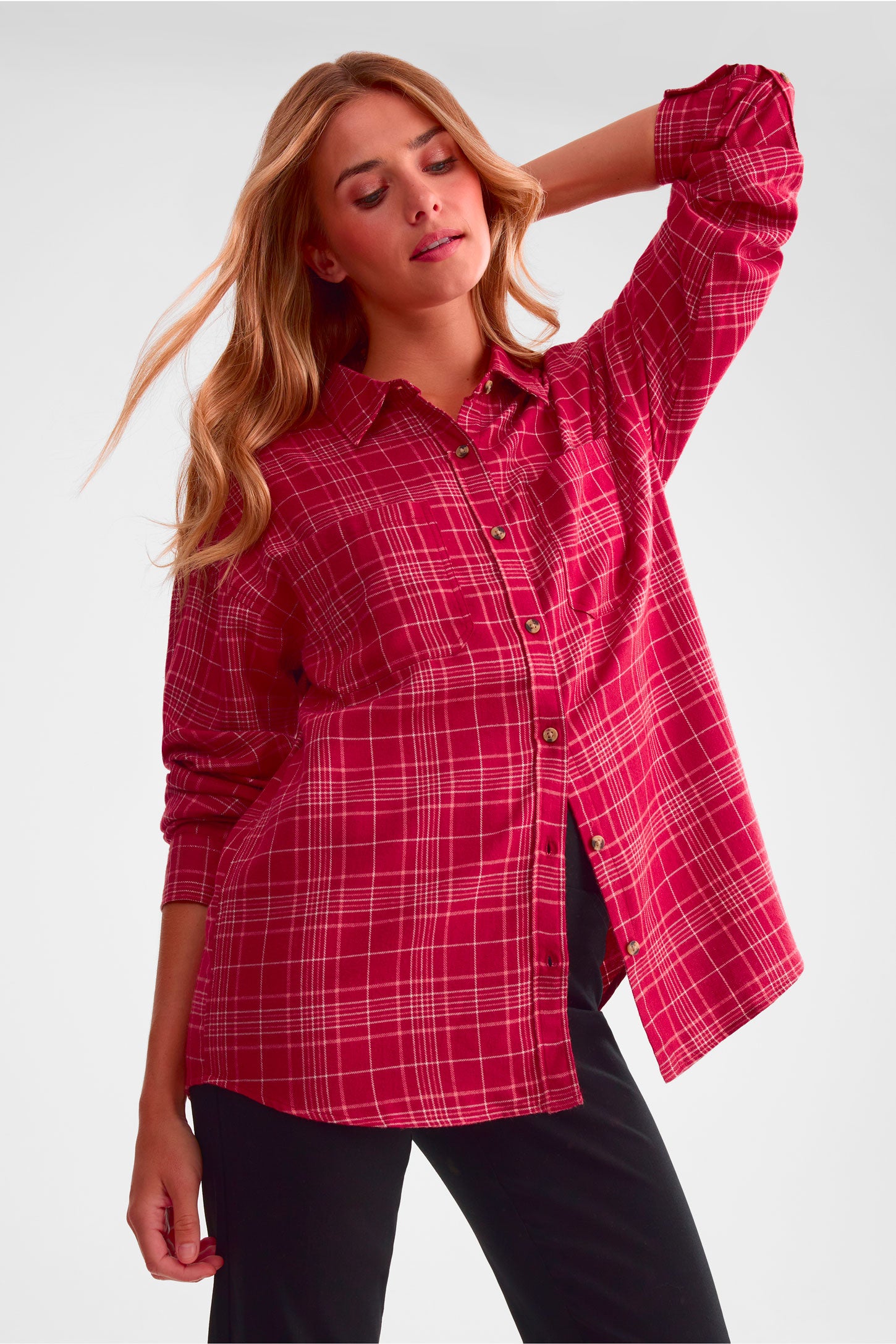 Chemise à carreaux en flanelle - Femme && ROUGE/MULTI