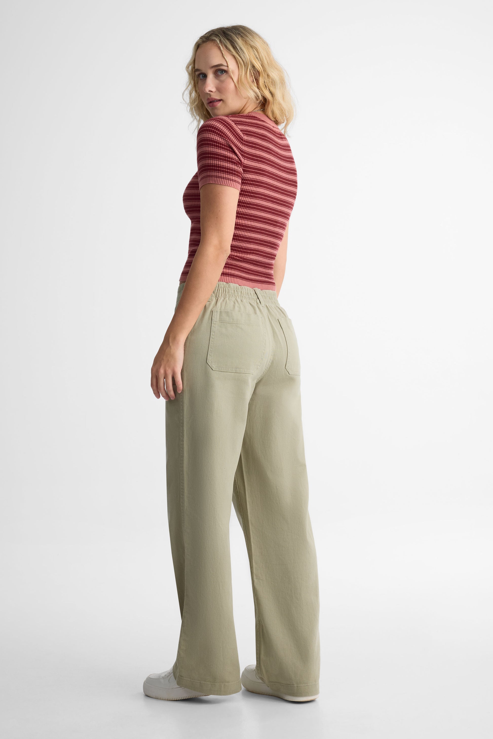 Pantalon taille semi-haute en twill - Femme && KAKI