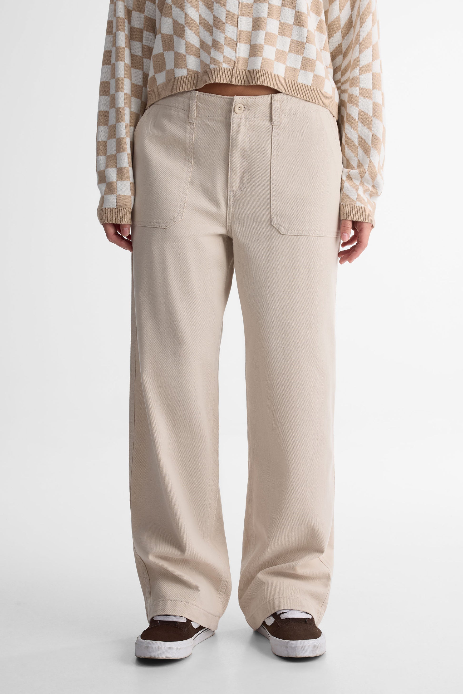 Pantalon taille semi-haute en twill - Femme && OATMEAL