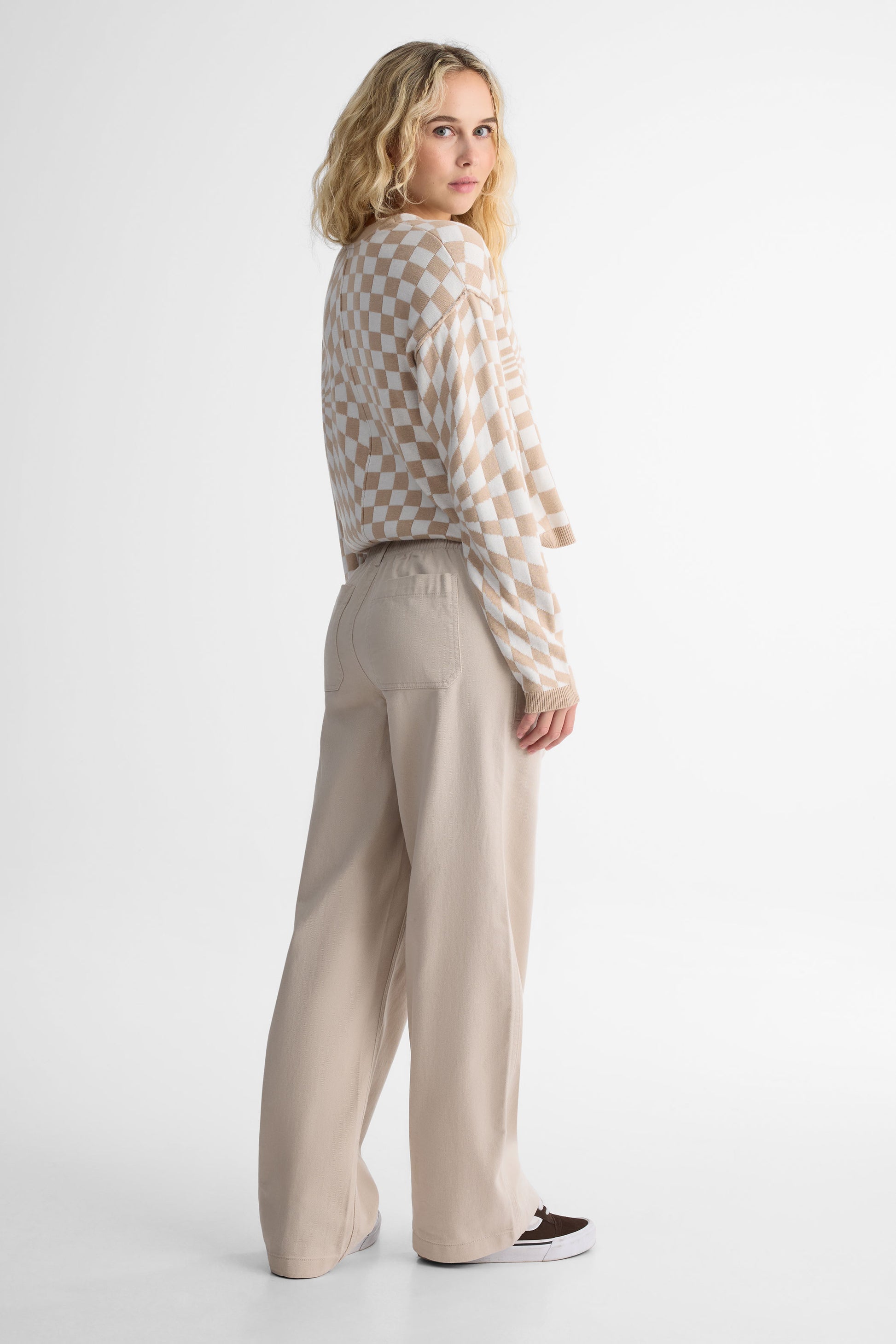Pantalon taille semi-haute en twill - Femme && OATMEAL