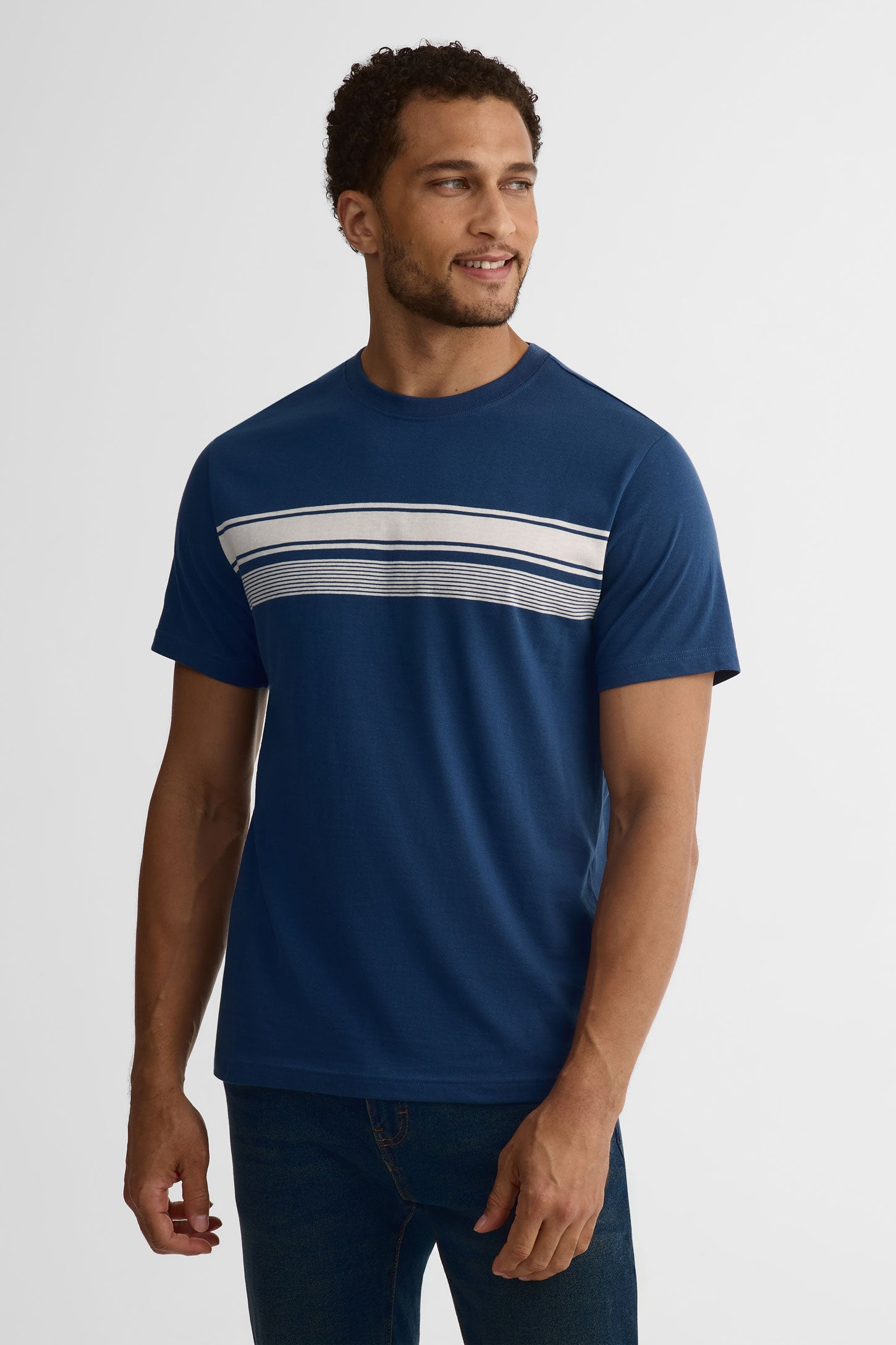 T-shirt col rond coton, 2/30$ - Homme && BLEU FONCE