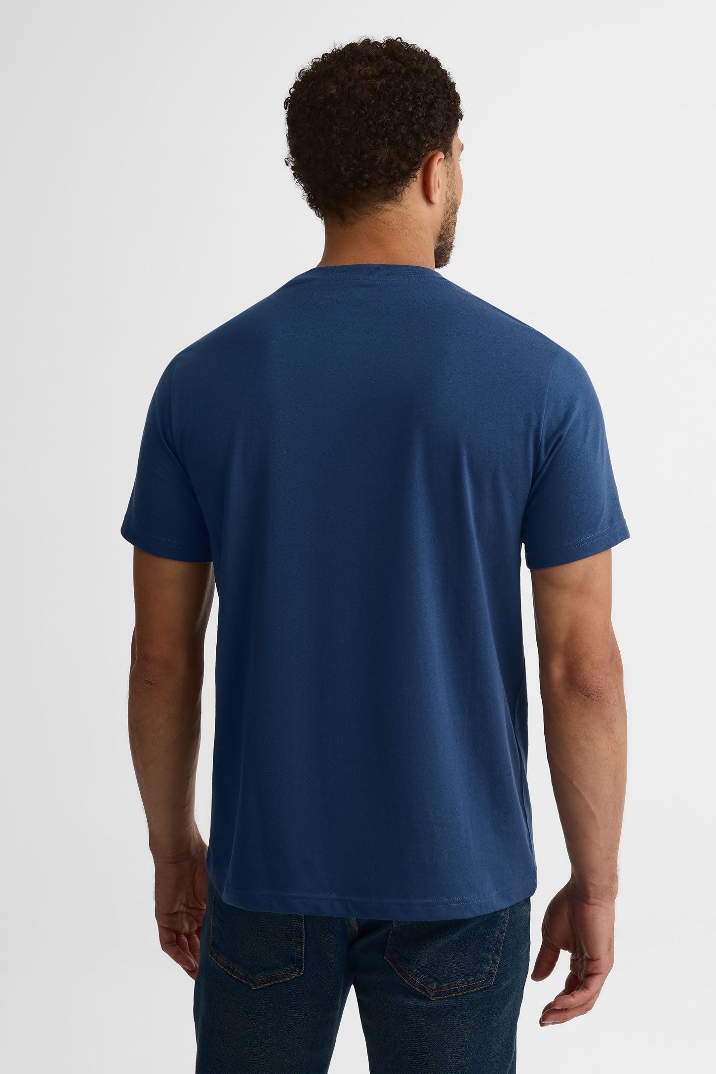 T-shirt col rond coton, 2/30$ - Homme && BLEU FONCE