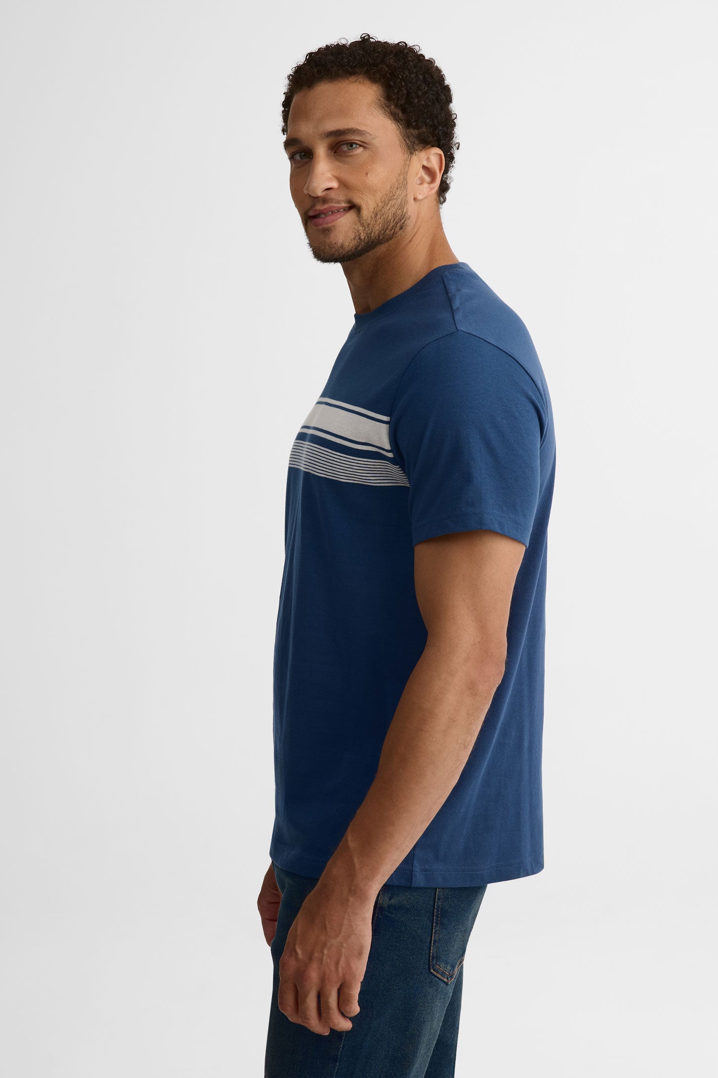 T-shirt col rond coton, 2/30$ - Homme && BLEU FONCE