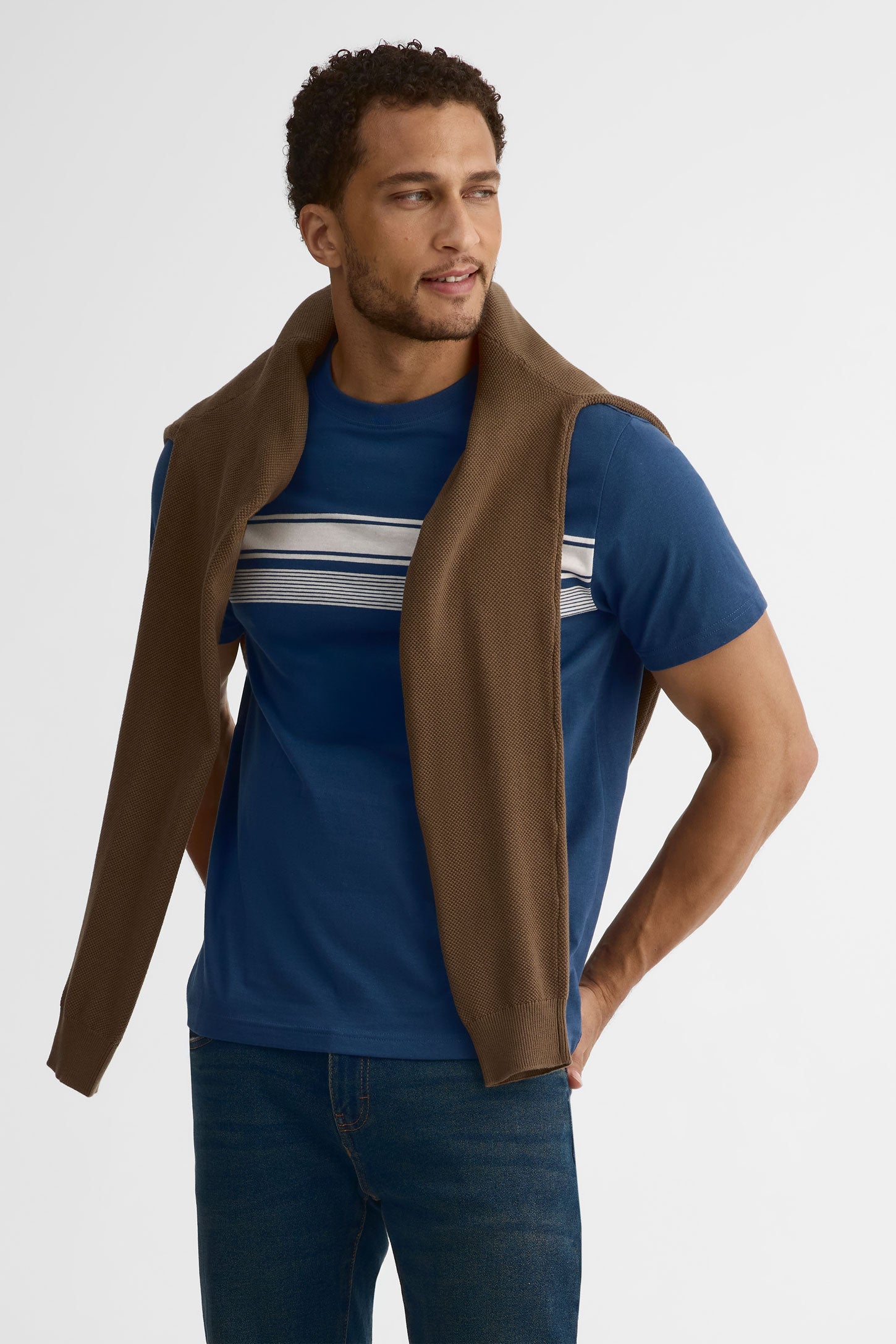 T-shirt col rond coton, 2/30$ - Homme && BLEU FONCE