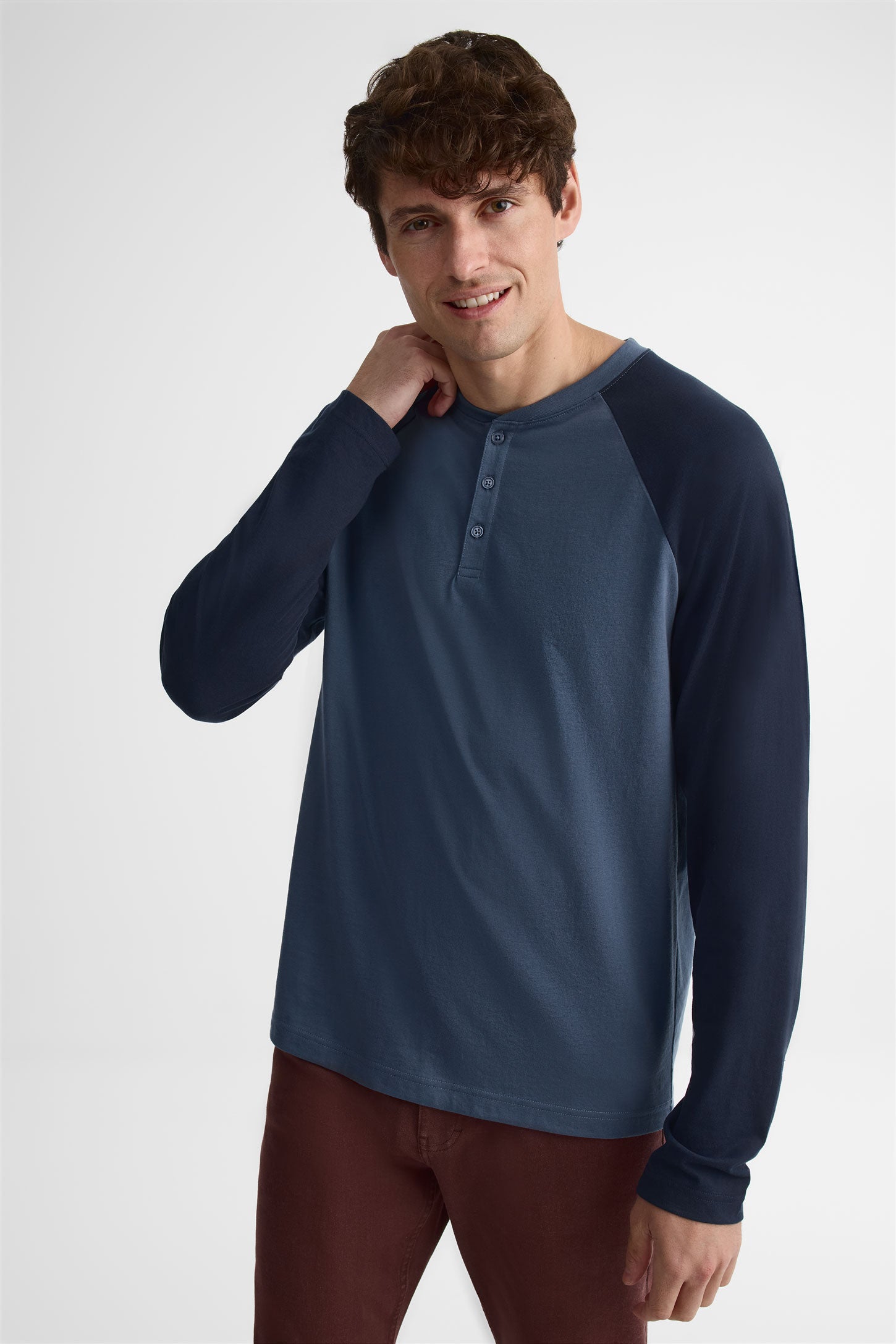 Chandail henley manches longues - Homme && BLEU MULTI