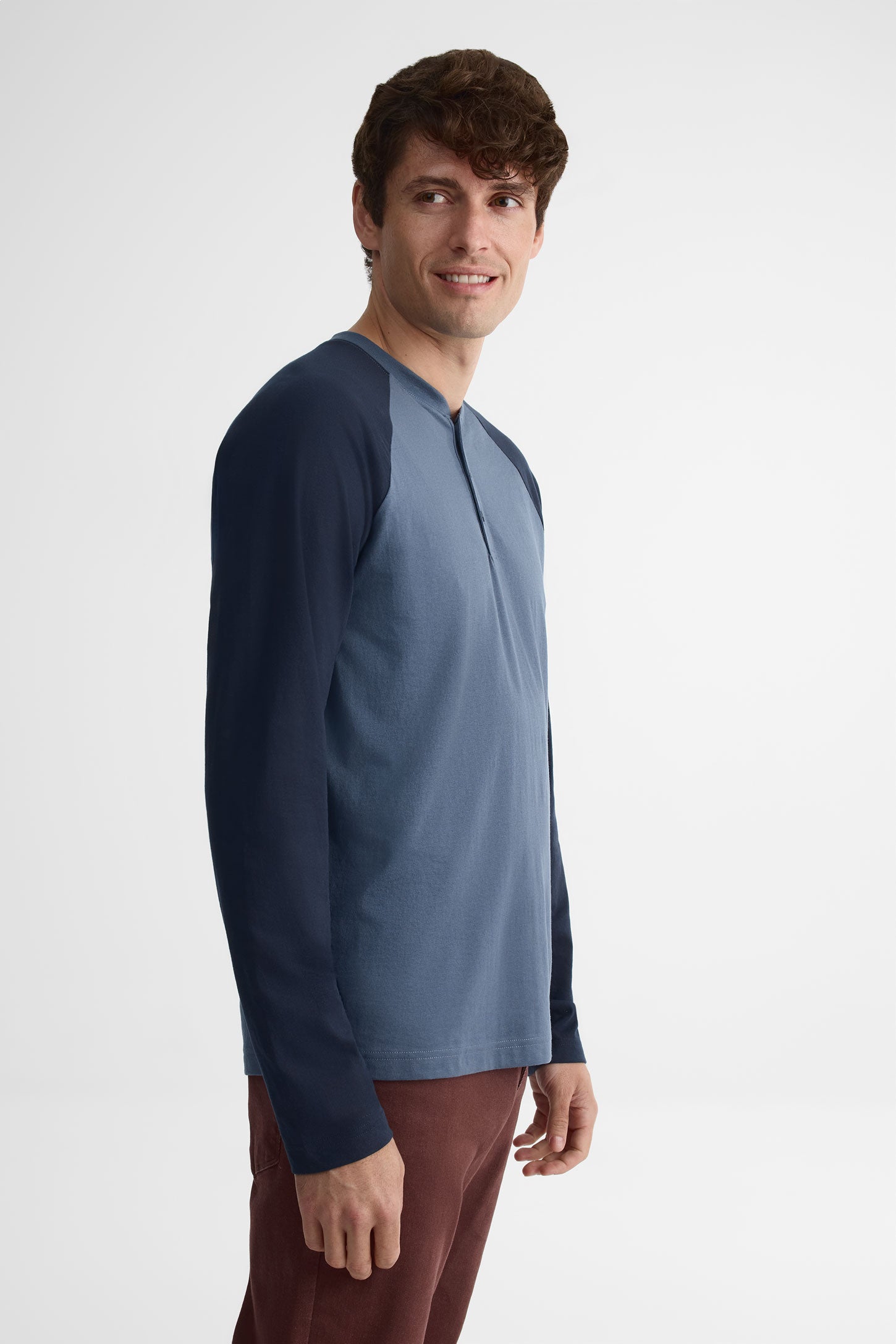 Chandail henley manches longues - Homme && BLEU MULTI