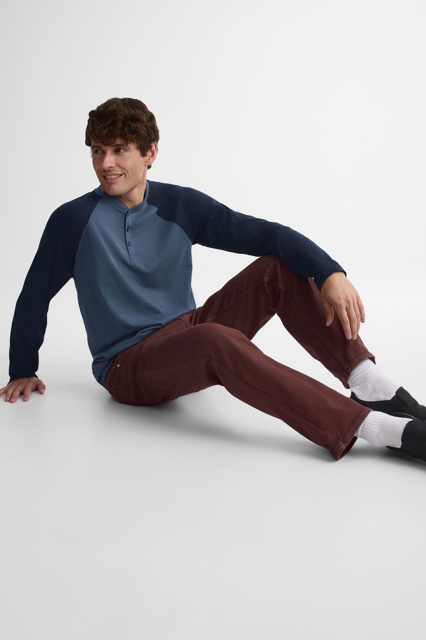 Chandail henley manches longues - Homme && BLEU MULTI
