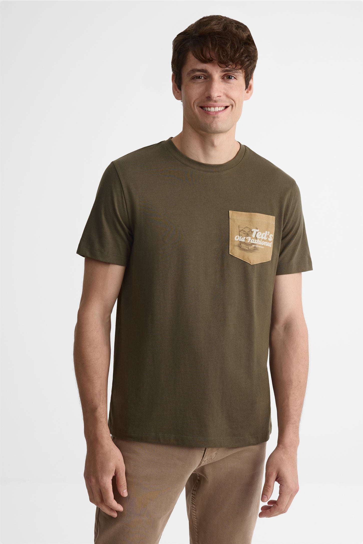 T-shirt col rond avec poche, 2/30$ - Homme && VERT FONCE