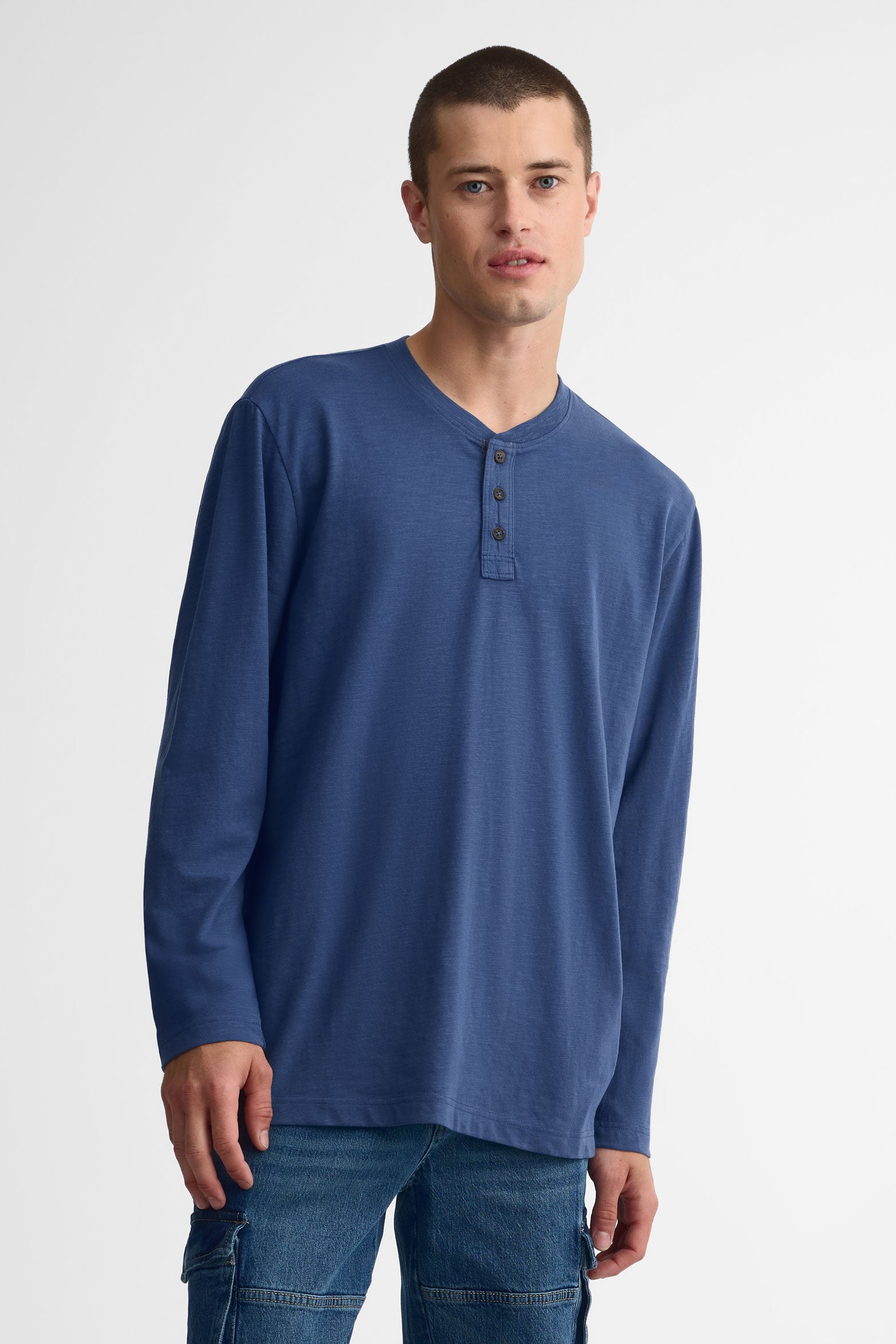 Chandail Henley manches longues - Homme && BLEU FONCE