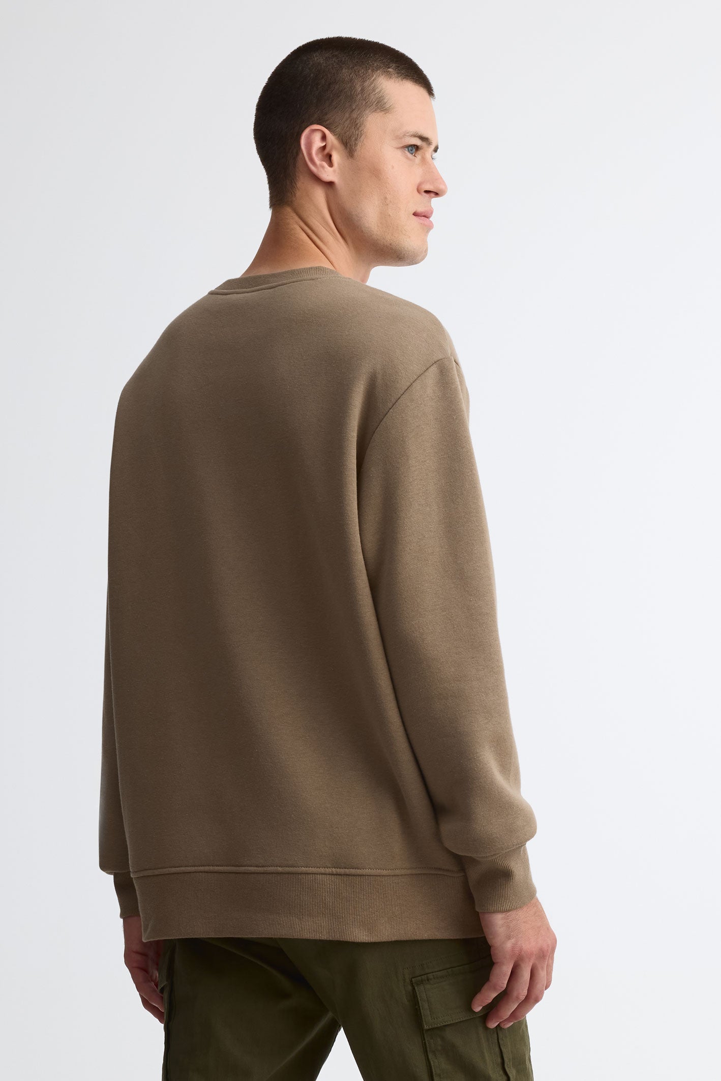 Chandail col rond coton ouaté - Homme && TAUPE