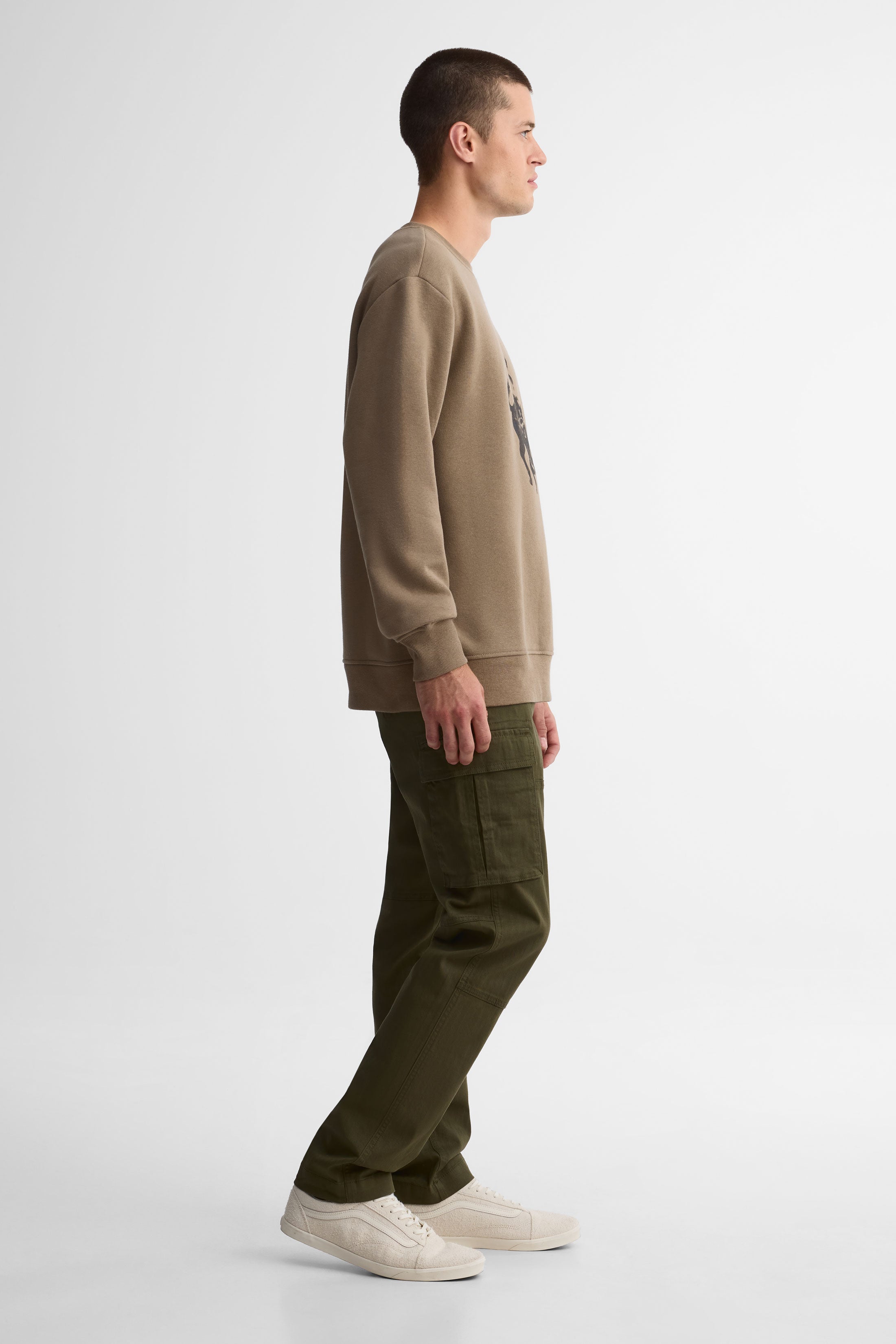 Chandail col rond coton ouaté - Homme && TAUPE