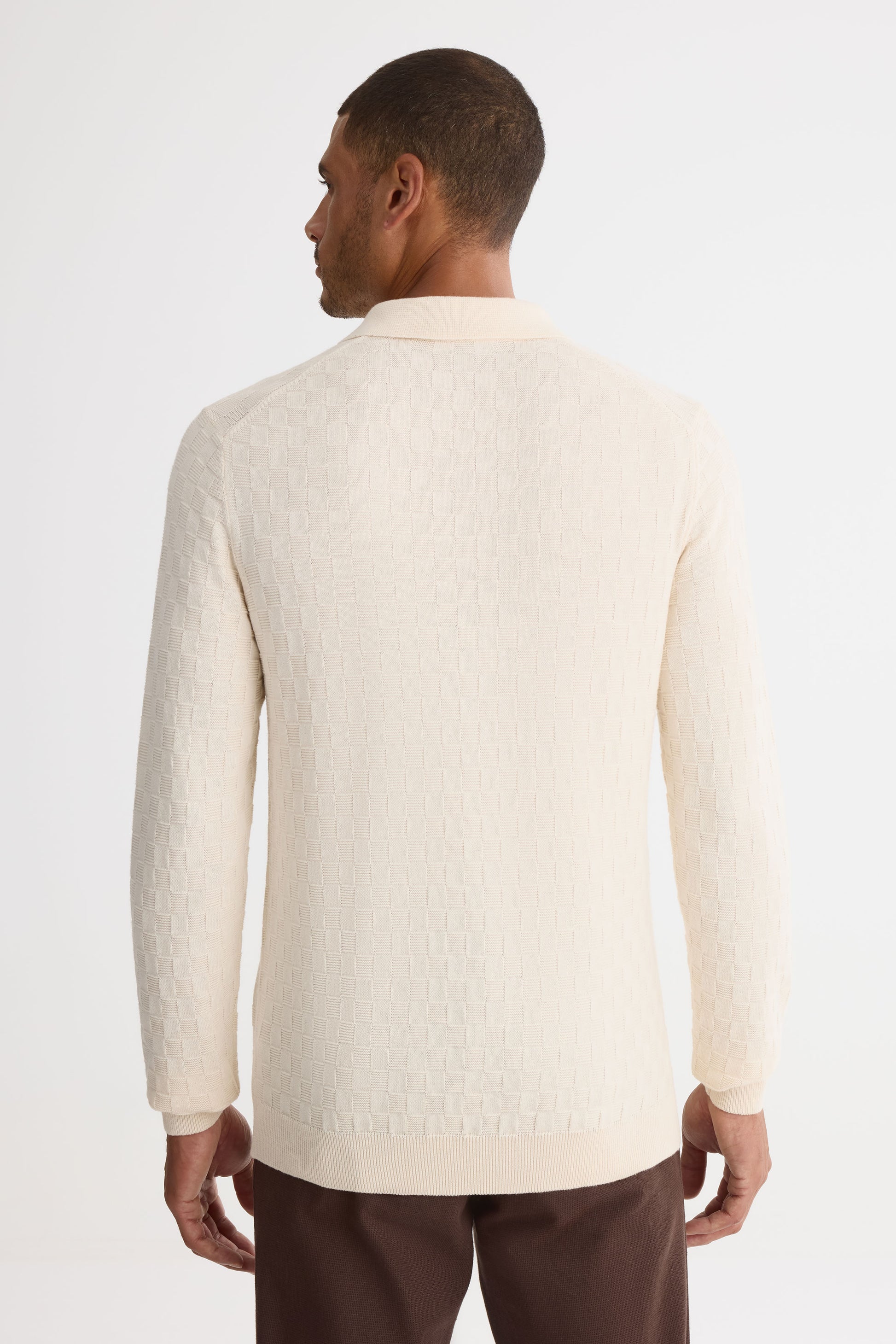 Chandail tricot col polo à manches longues - Homme && BEIGE