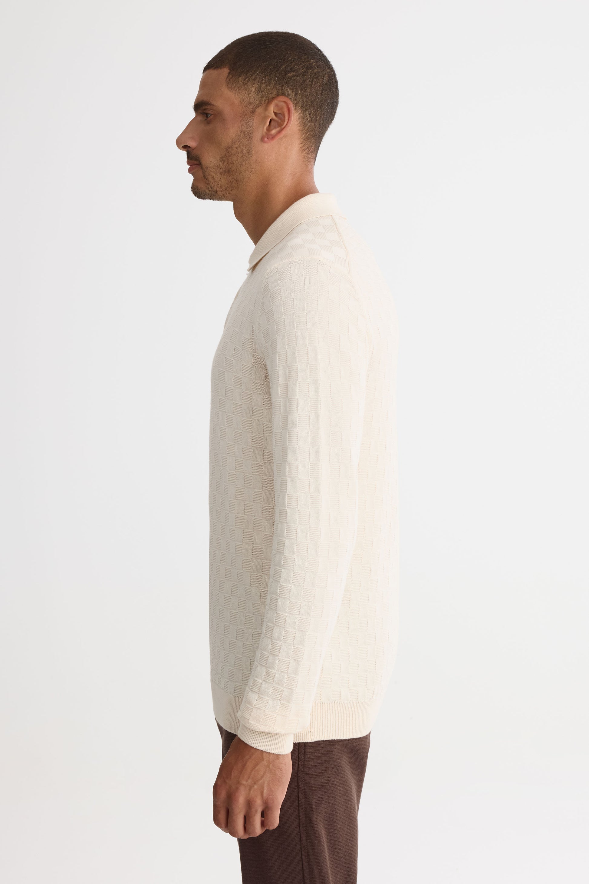 Chandail tricot col polo à manches longues - Homme && BEIGE