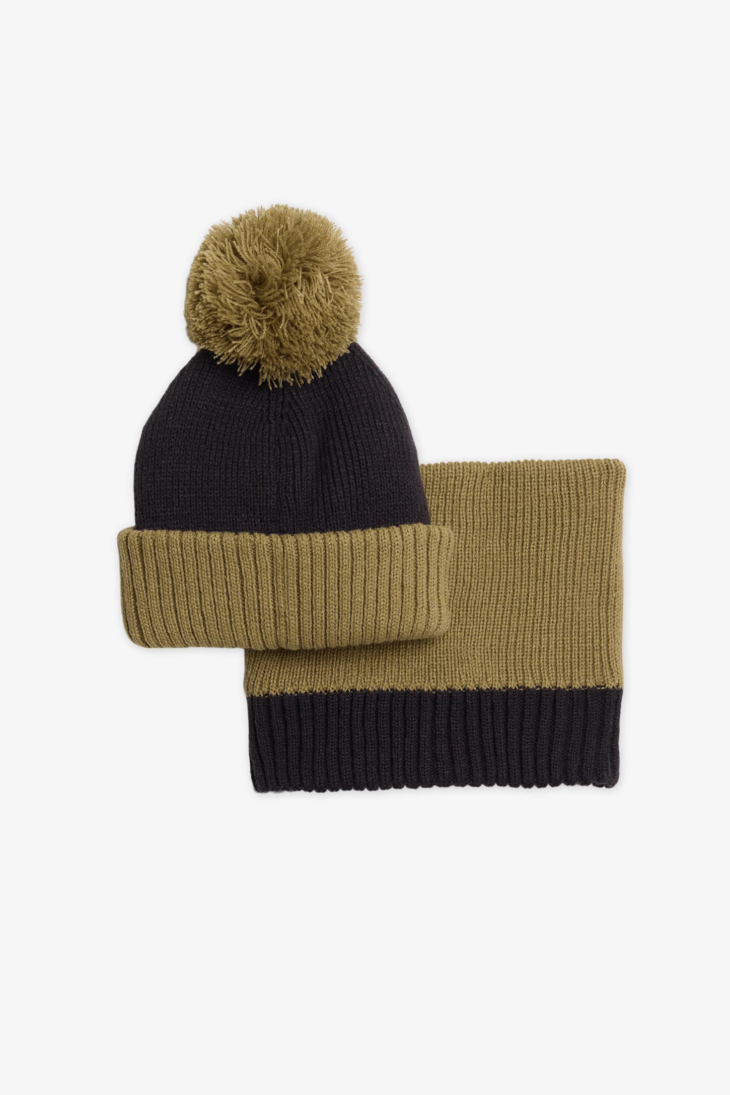 Combo Tuque Pompon Cordon et Cache-Cou - Enfant garçon && TAUPE