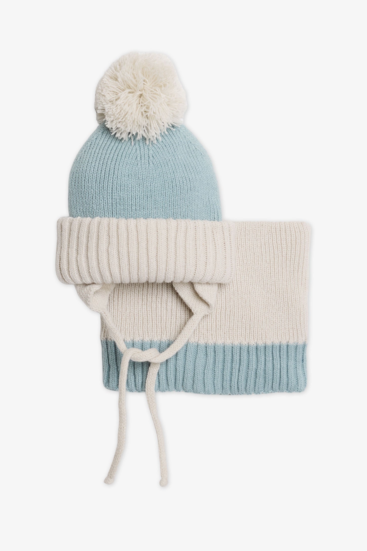 Ensemble tricot tuque et tube - Bébé fille && AQUA