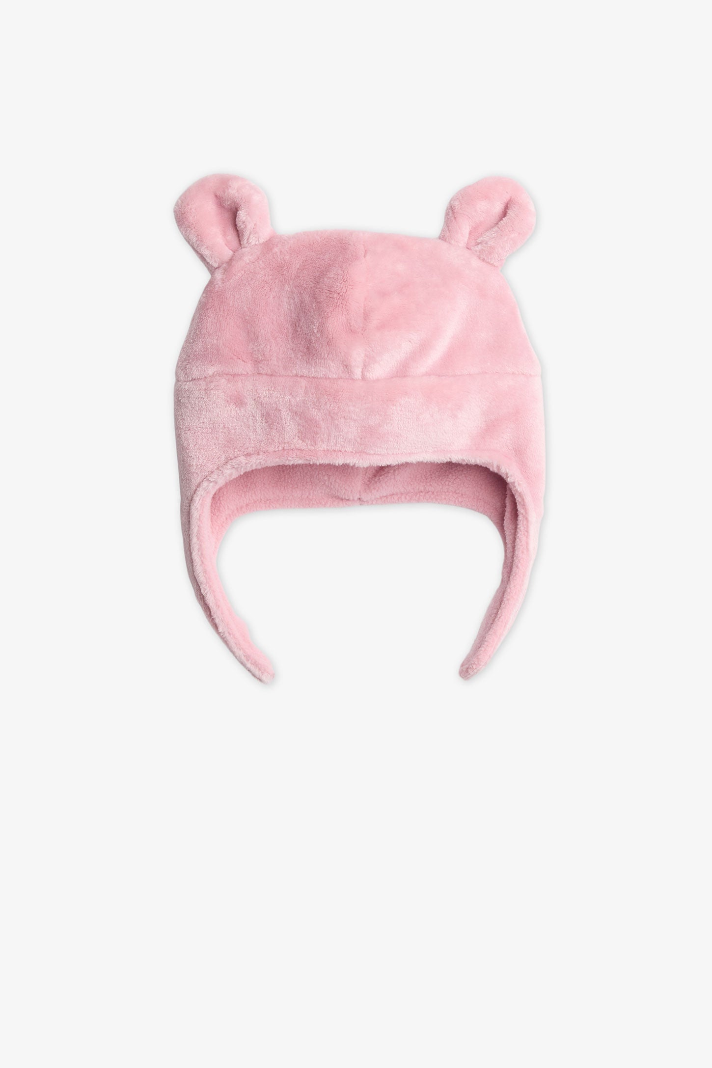 Tuque en plush avec oreilles décoratives - Bébé fille && ROSE PALE