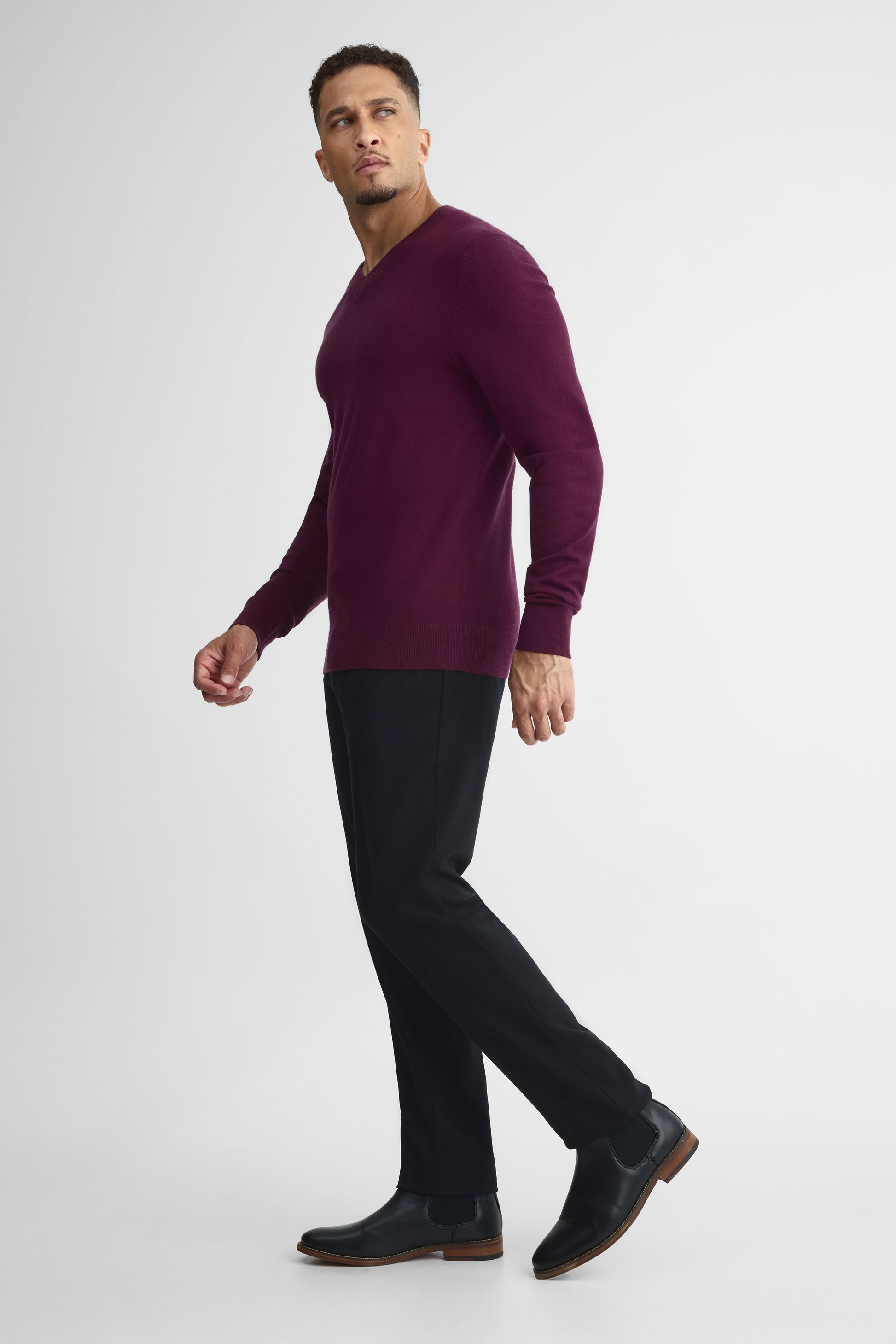 Chandail tricot col V – Homme && ROUGE VIN