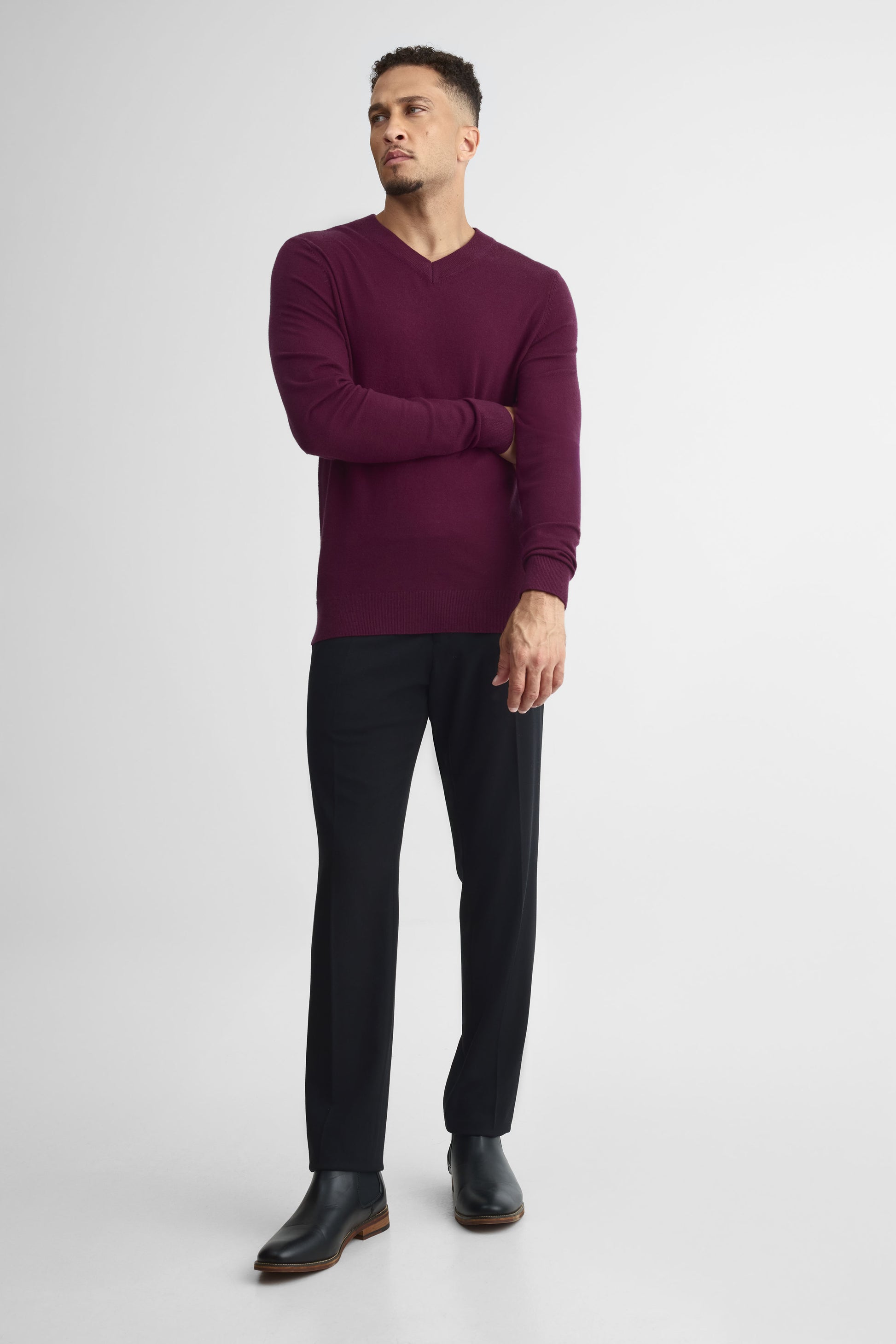 Chandail tricot col V – Homme && ROUGE VIN