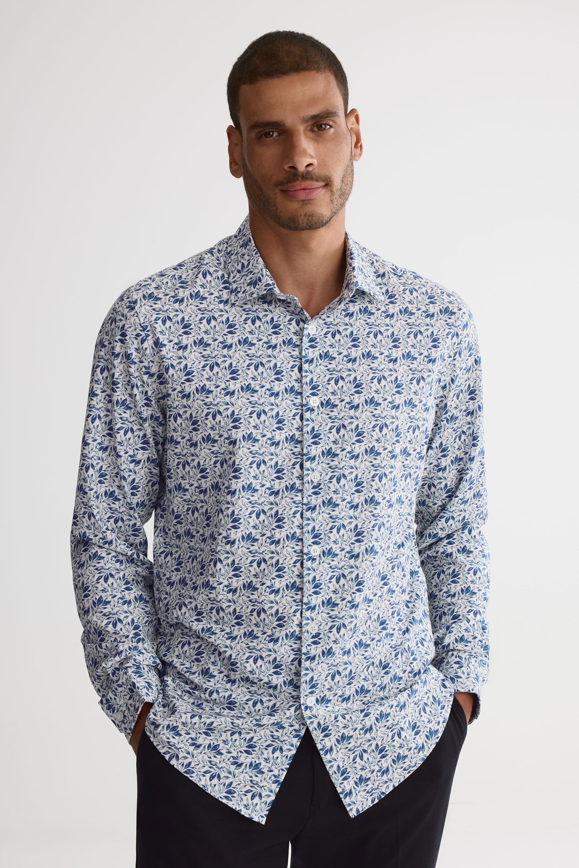 Chemise à manches longues stretch - Homme && BLANC CASSÉ/MULTI