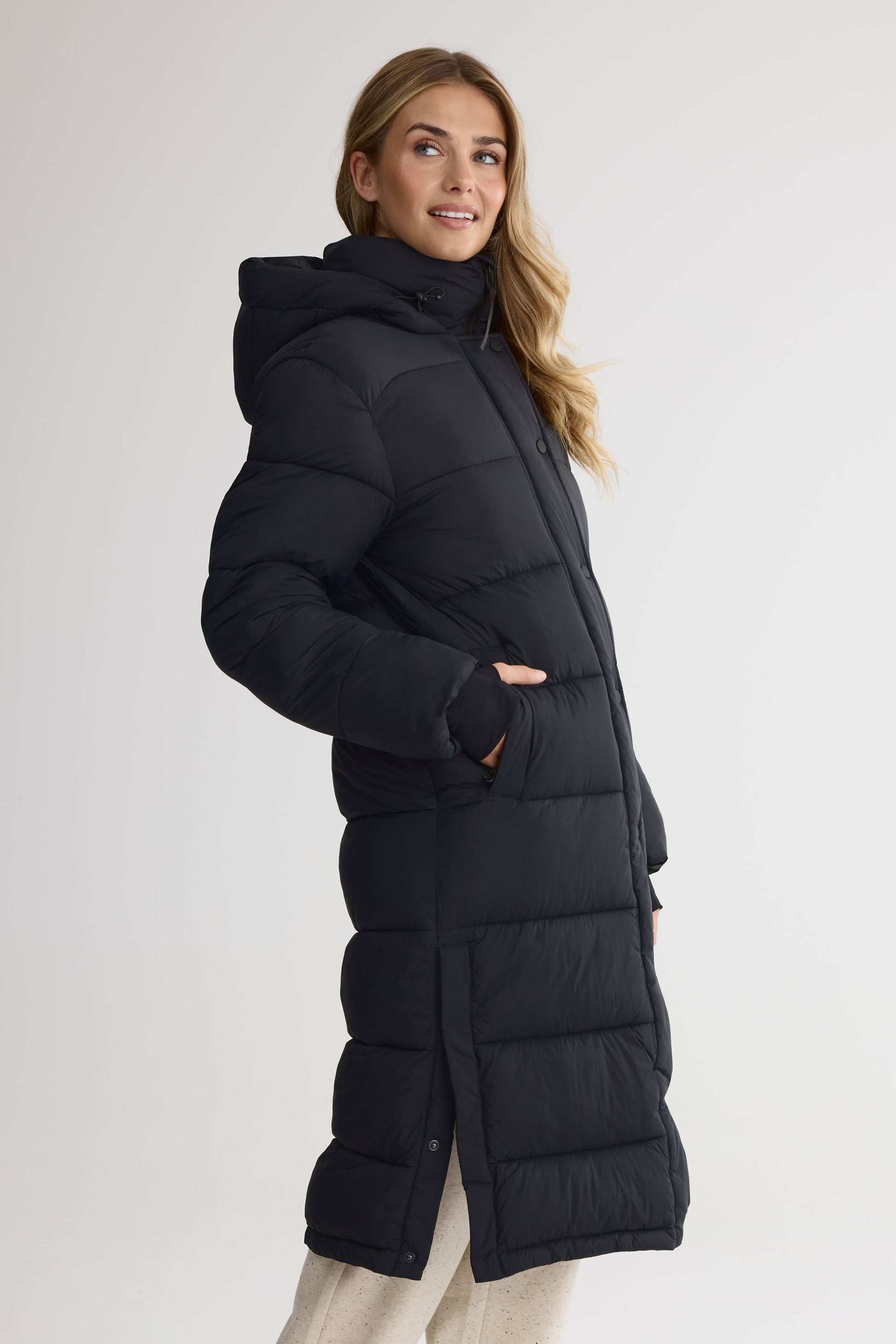 Manteau d'hiver en style puffer long - Femme && NOIR