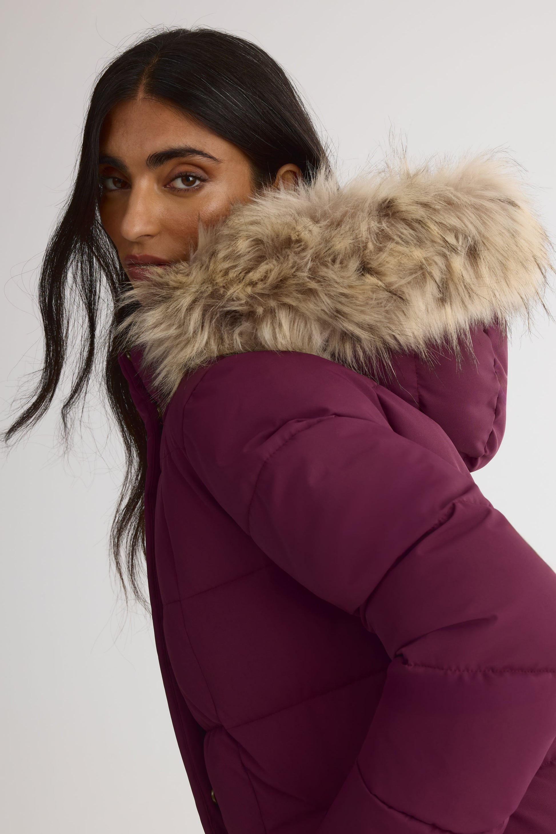 Manteau d'hiver mi-long - Femme && BOURGOGNE