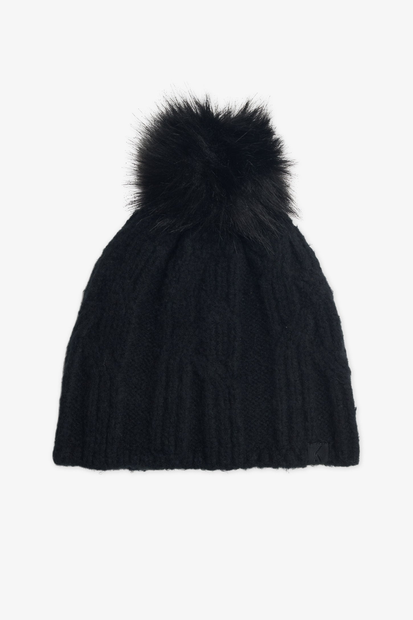 Tuque en tricot avec pompon – Femme && NOIR