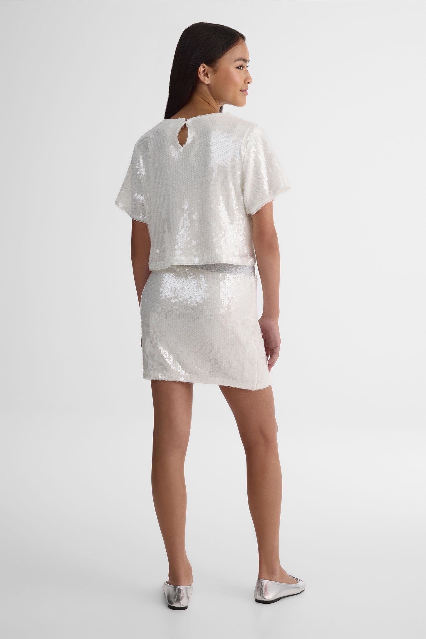 T-shirt à paillettes – Ado fille && BLANC CASSÉ