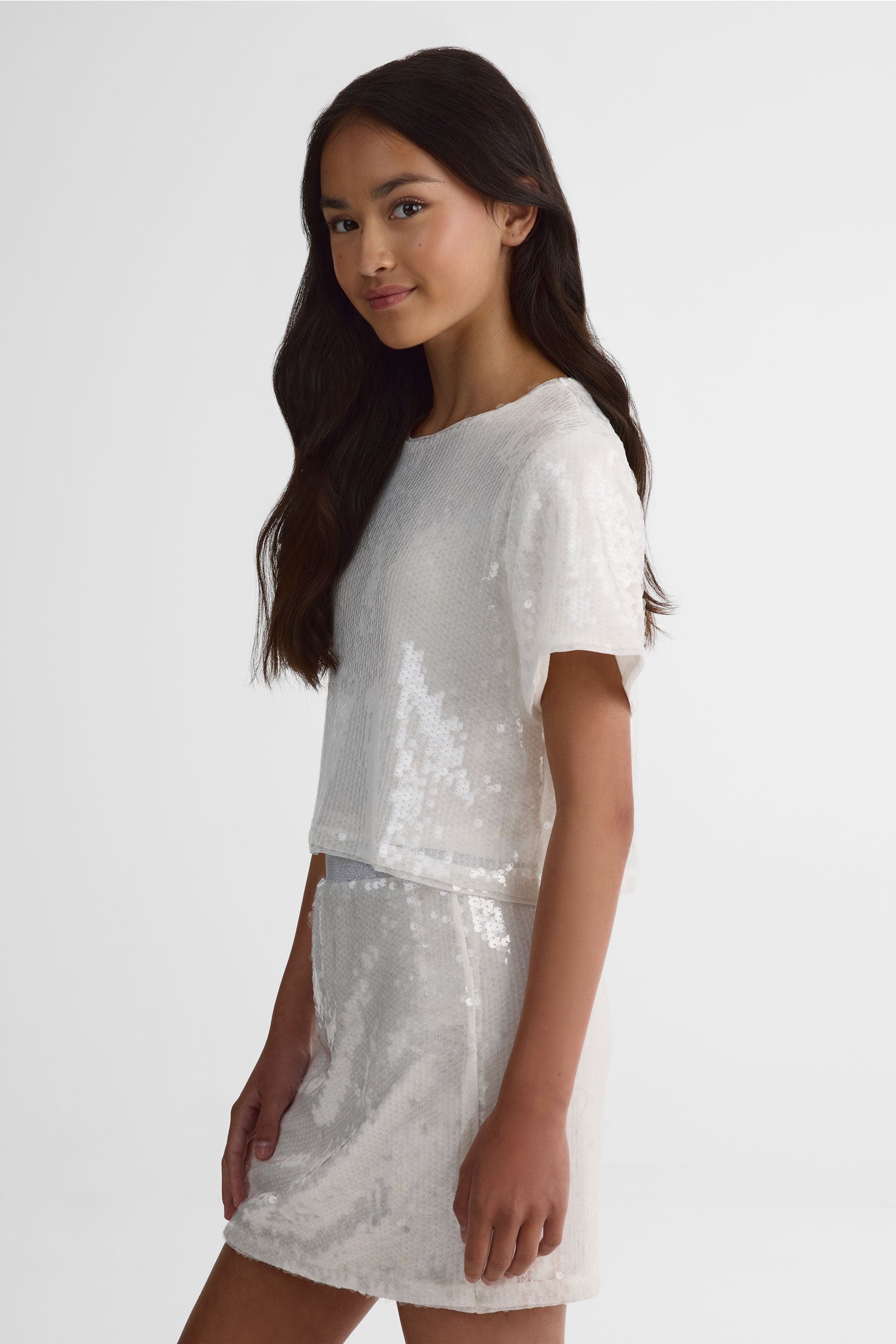 T-shirt à paillettes – Ado fille && BLANC CASSÉ