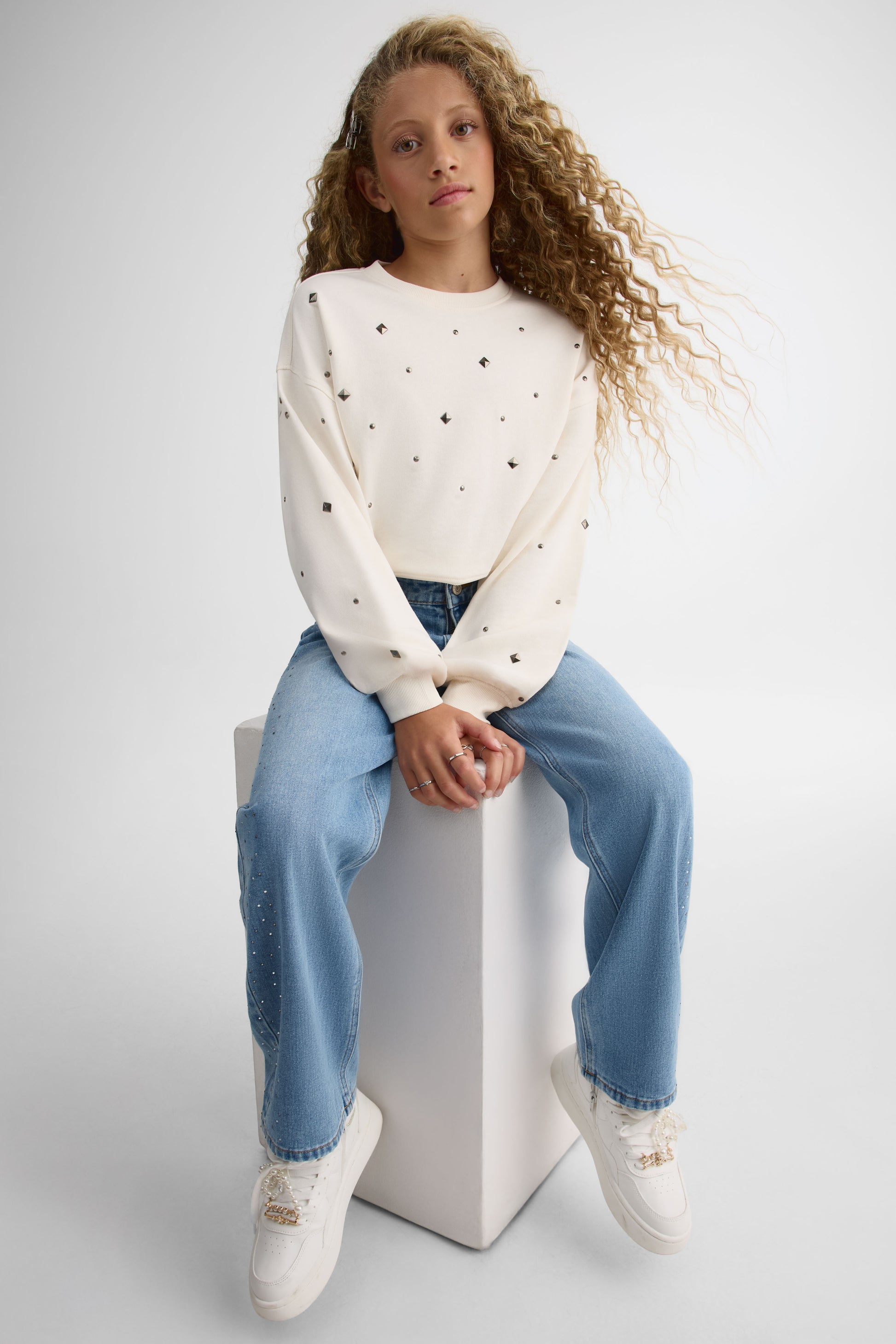 Jeans 5 poches années 90' avec strass - Ado fille && DENIM MOYEN