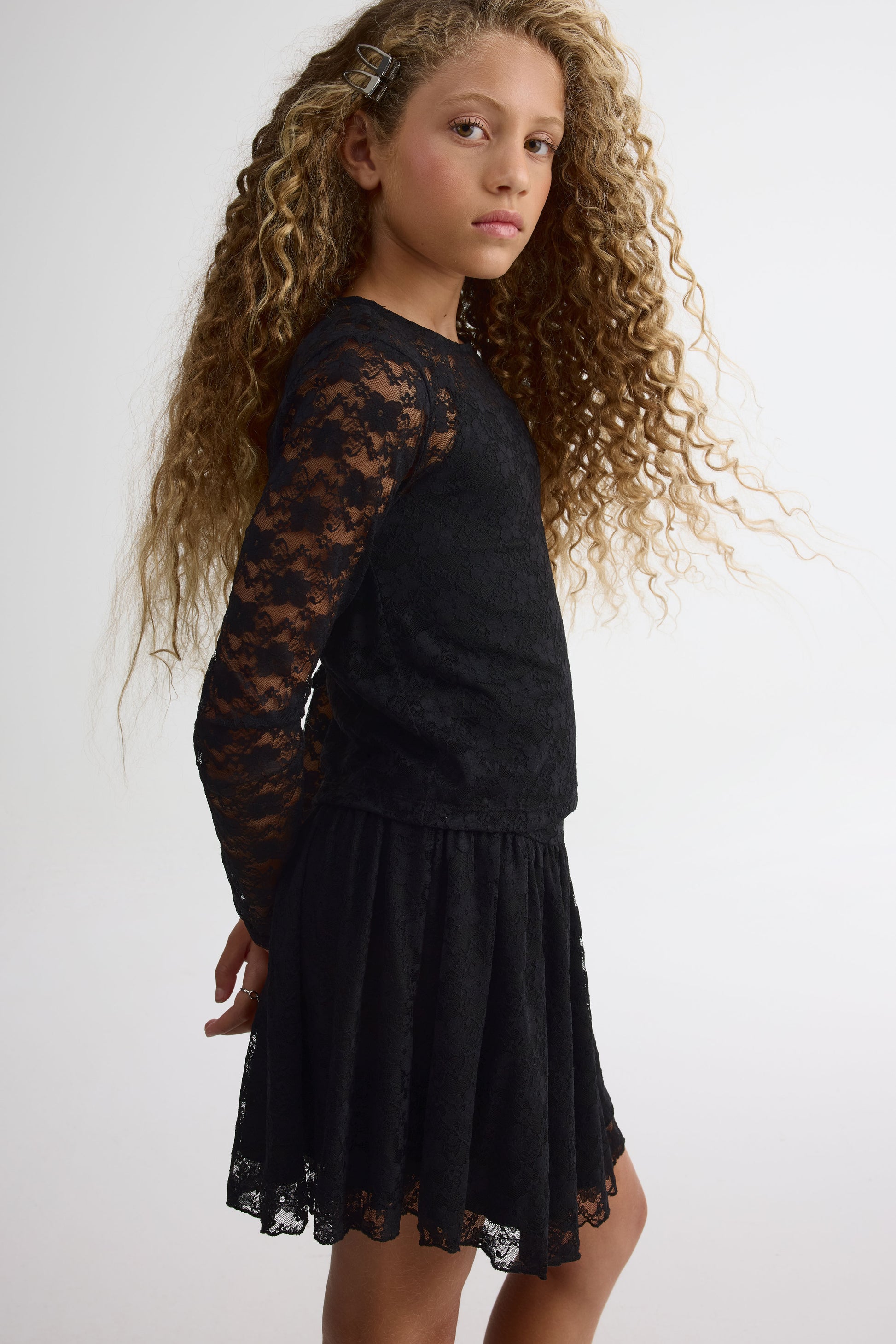 Jupe courte en dentelle extensible – Ado fille && NOIR