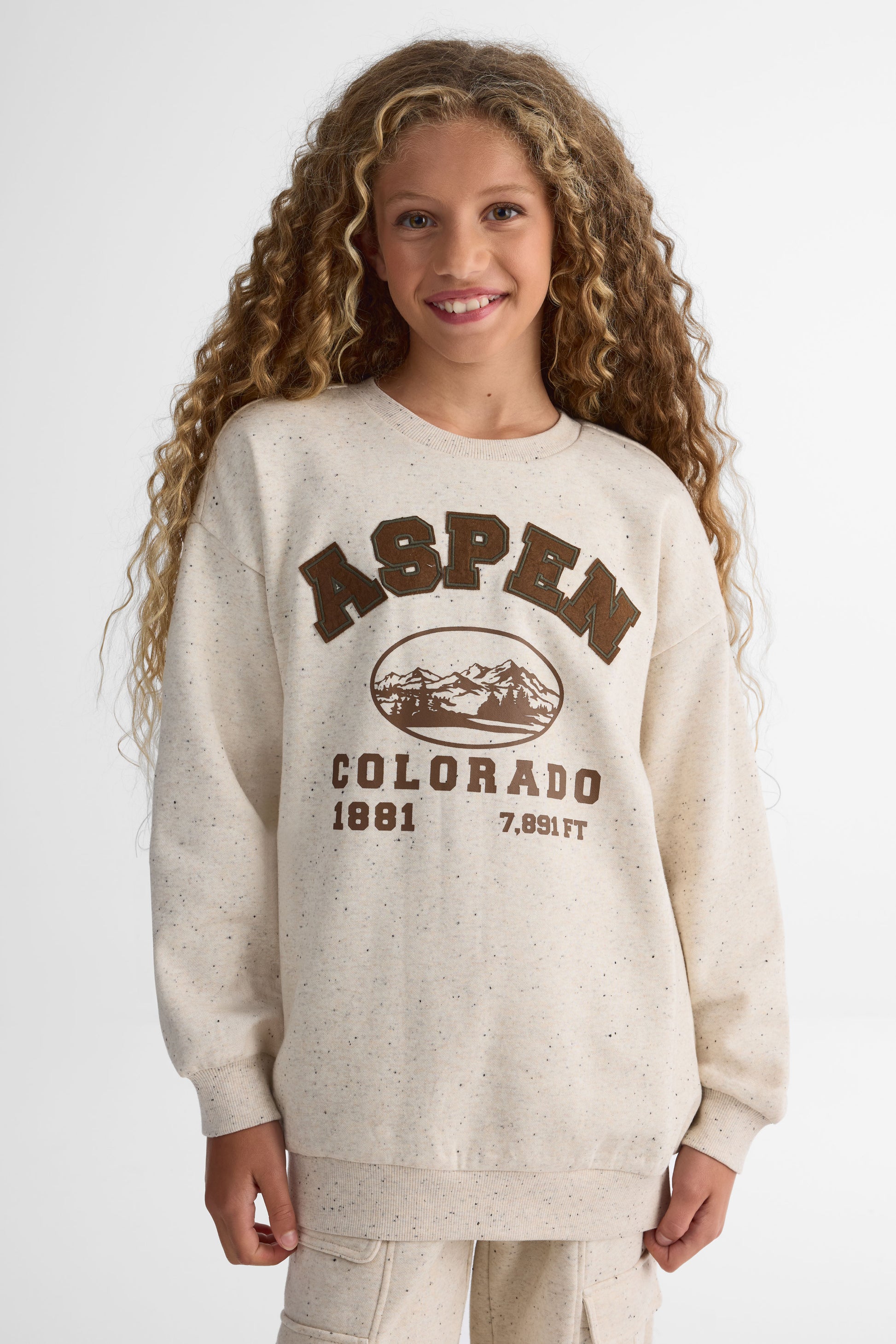 Chandail ouaté graphique - Ado fille && OATMEAL