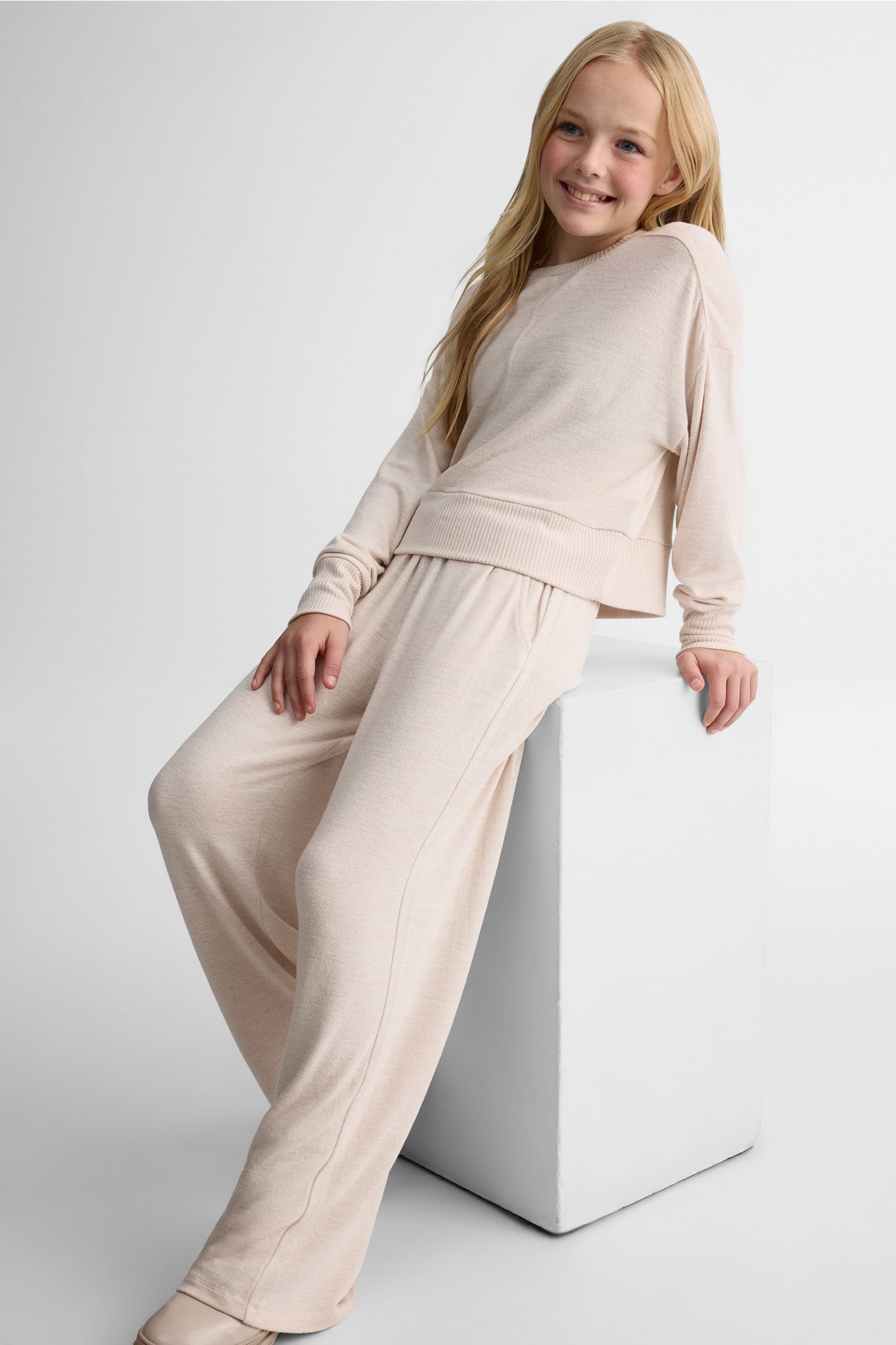 Pantalon jambes larges en jersey stretch - Ado fille && OATMEAL