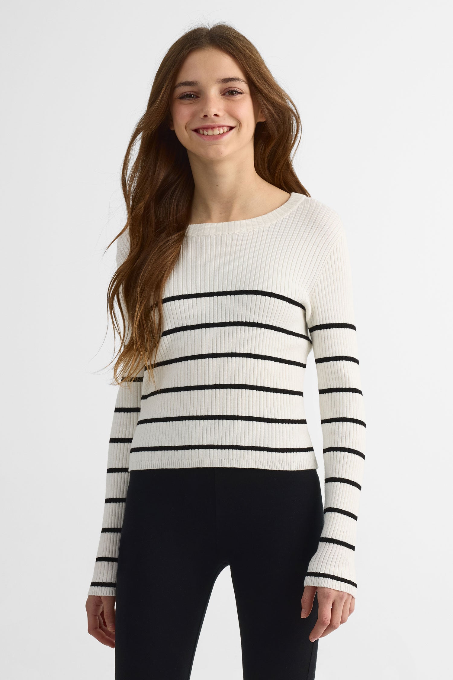 Chandail tricot rayé - Ado fille && BLANC MULTI