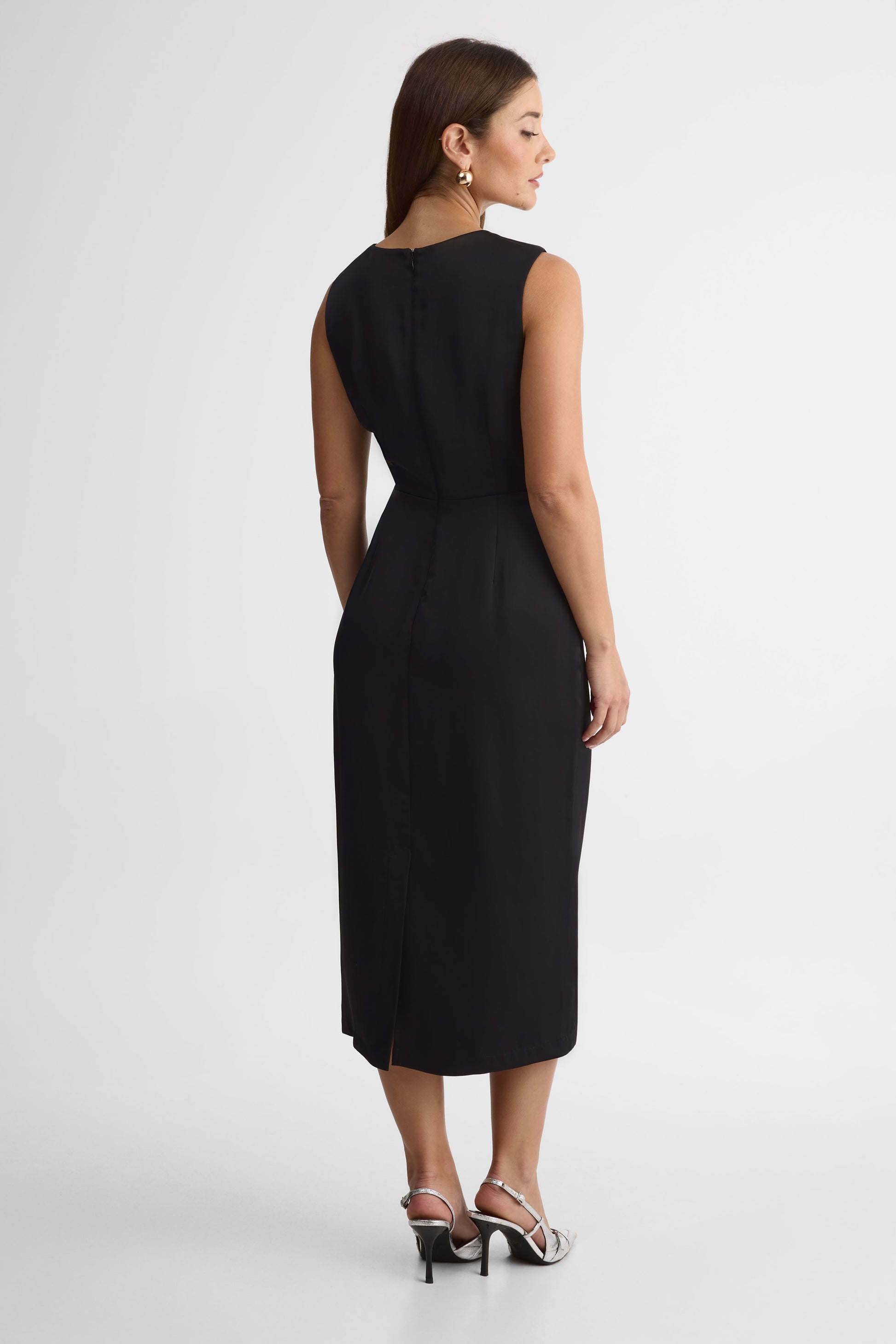 Robe midi à devant torsadé – Femme && NOIR