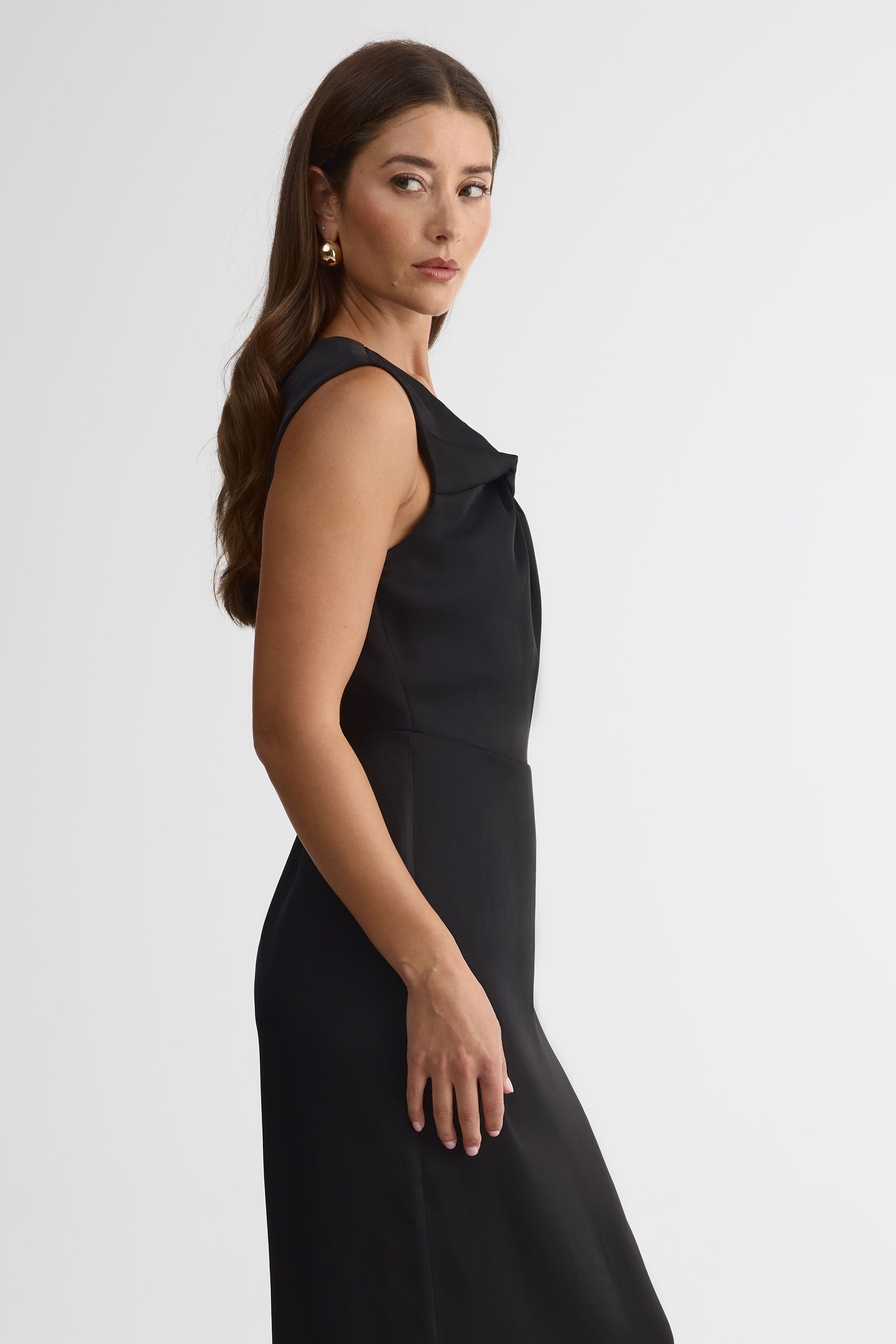 Robe midi à devant torsadé – Femme && NOIR