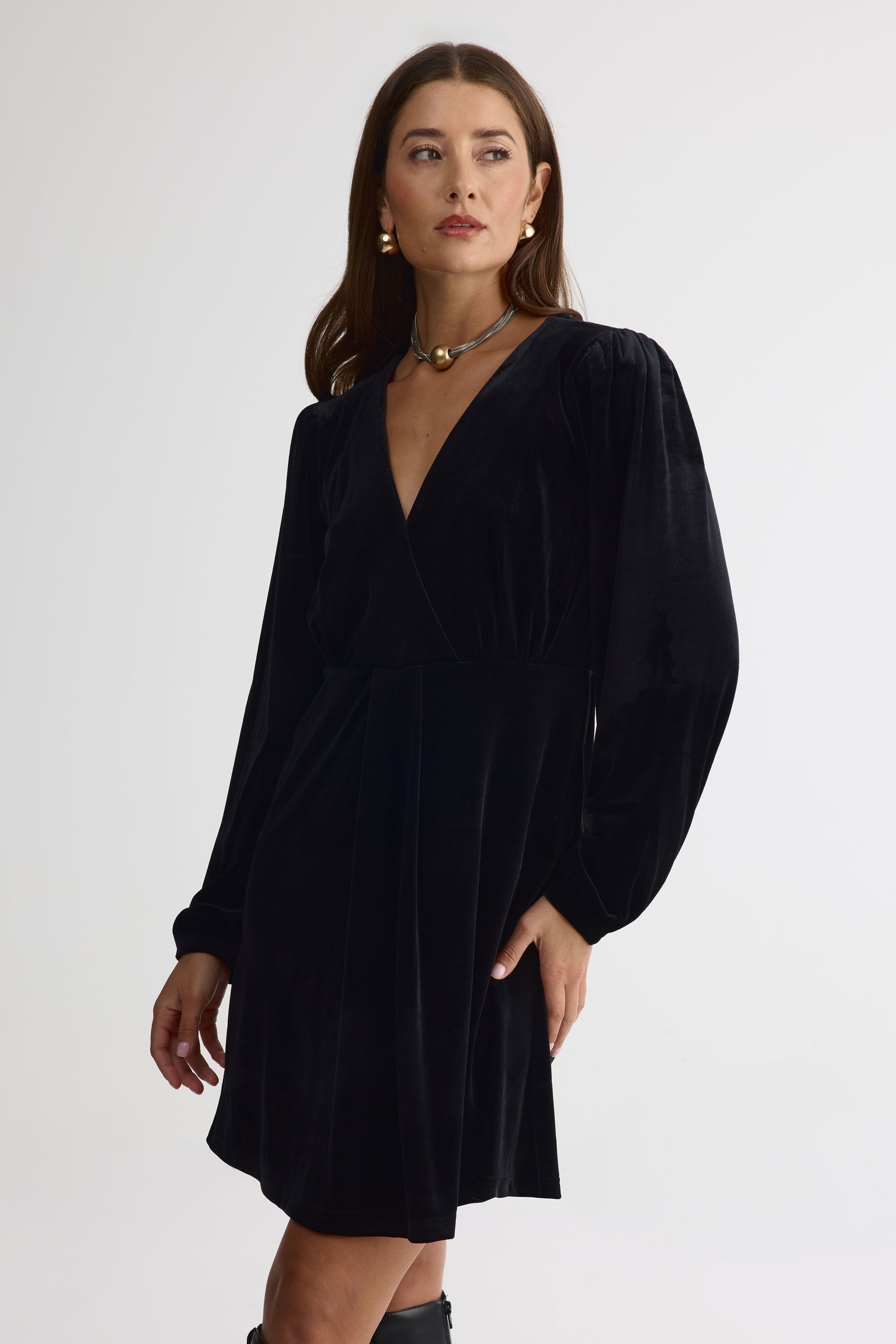 Robe courte croisée - Femme && NOIR