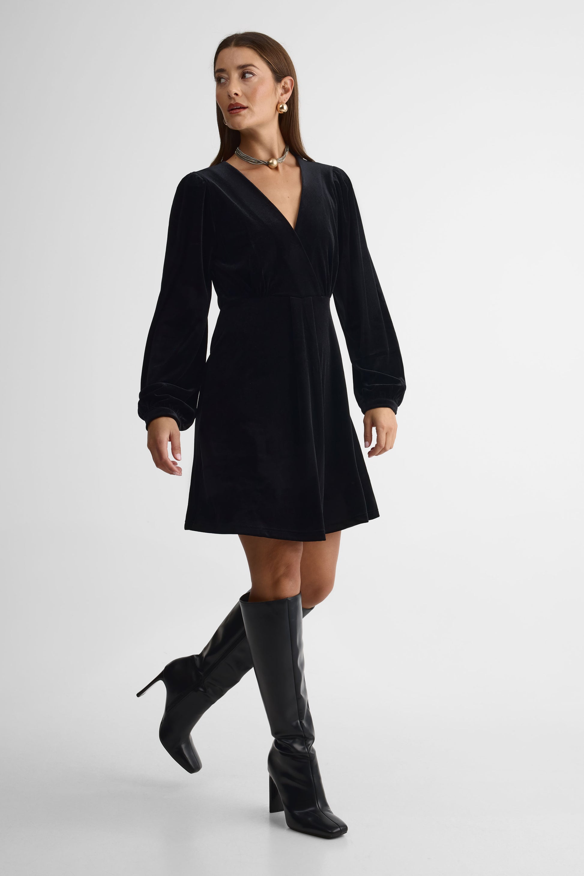 Robe courte croisée - Femme && NOIR