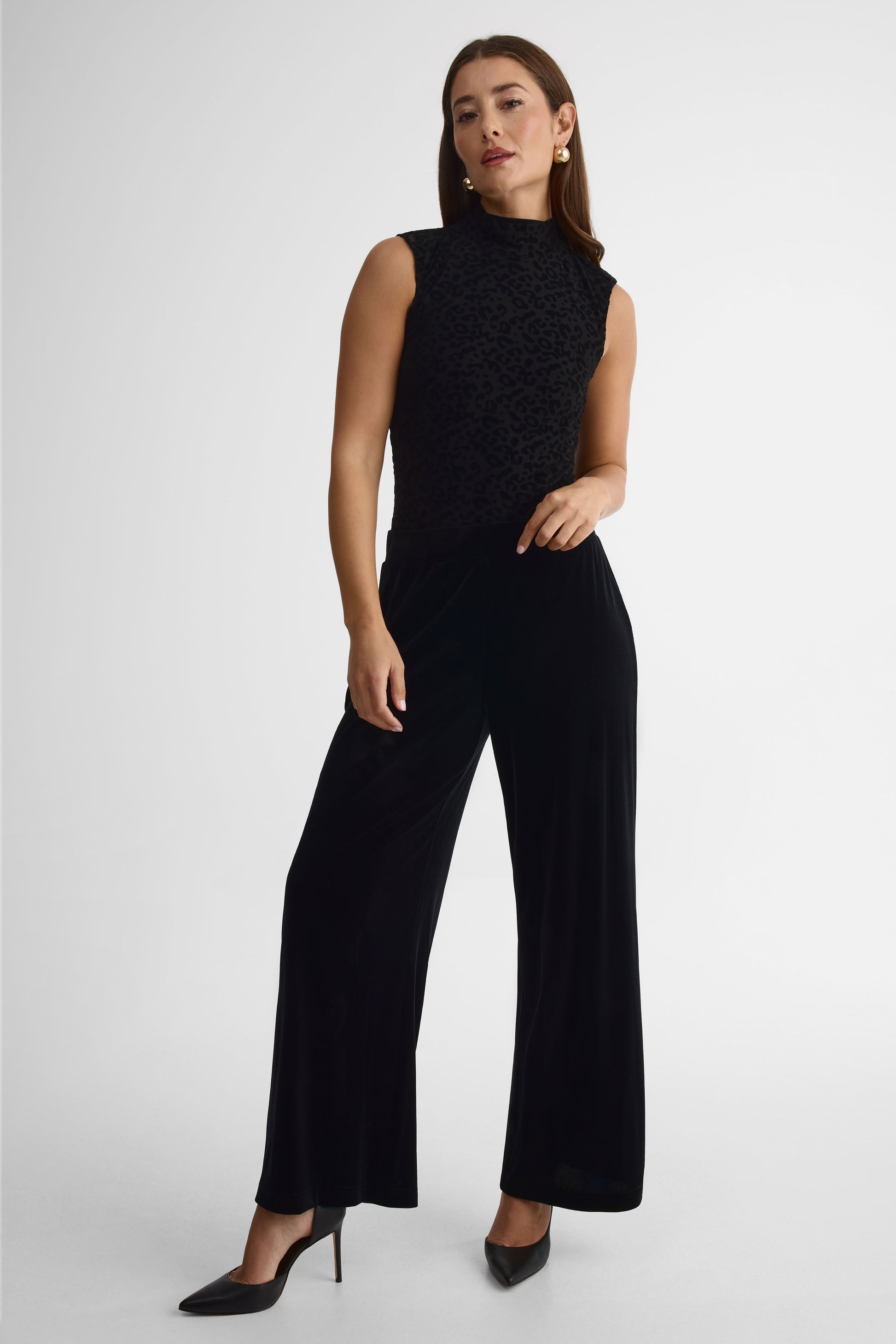 Pantalon jambe larges à taille haute - Femme && NOIR