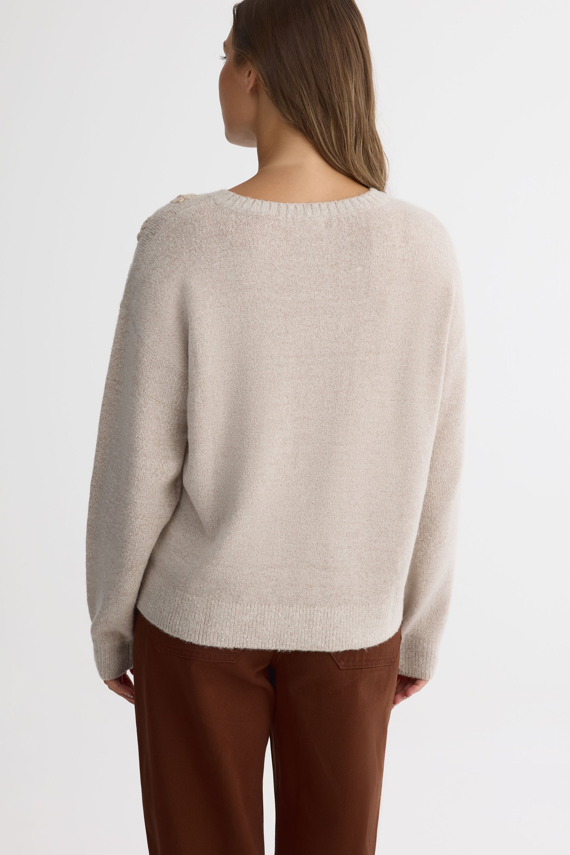 Chandail tricot col rond – Femme && OATMEAL