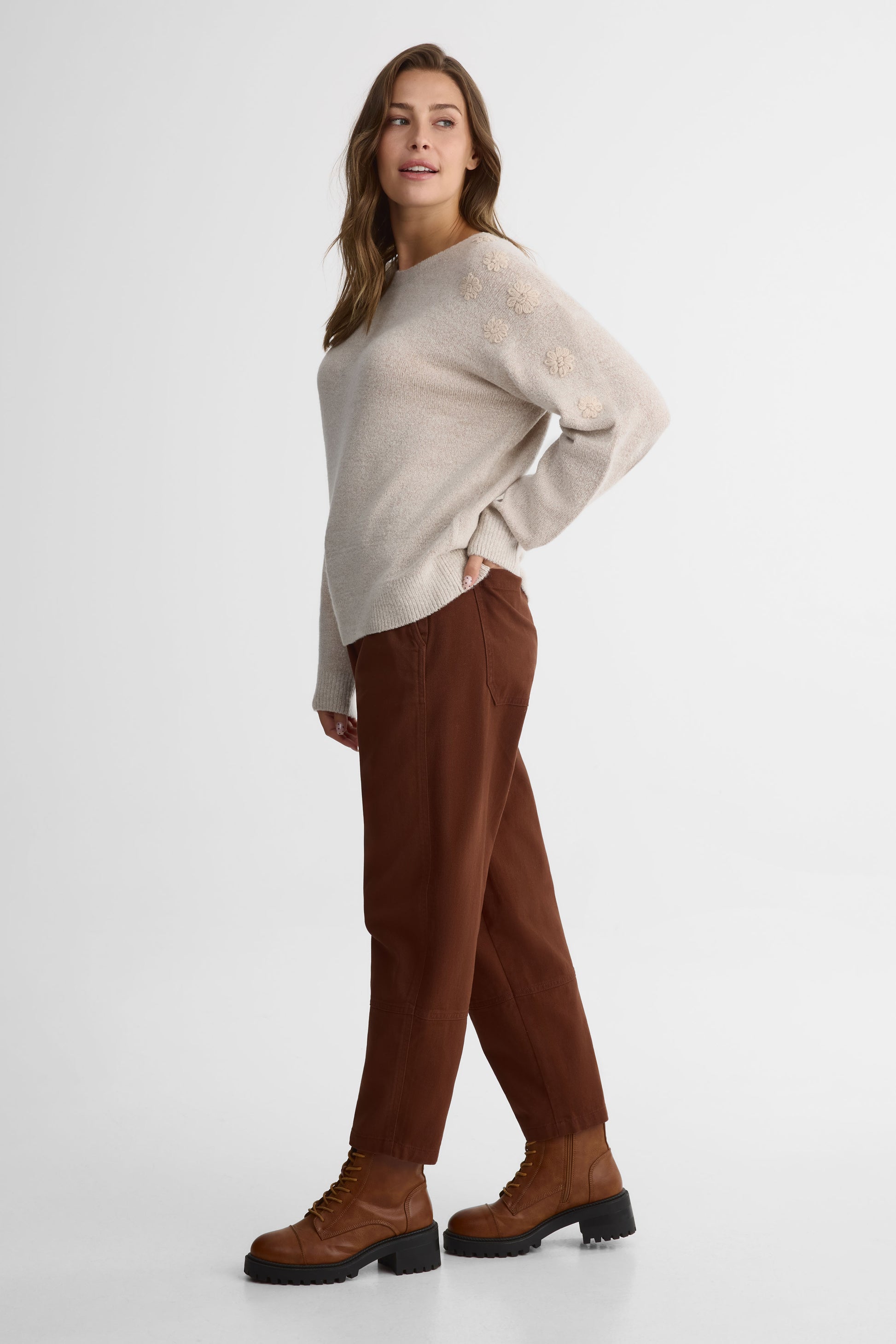 Chandail tricot col rond – Femme && OATMEAL