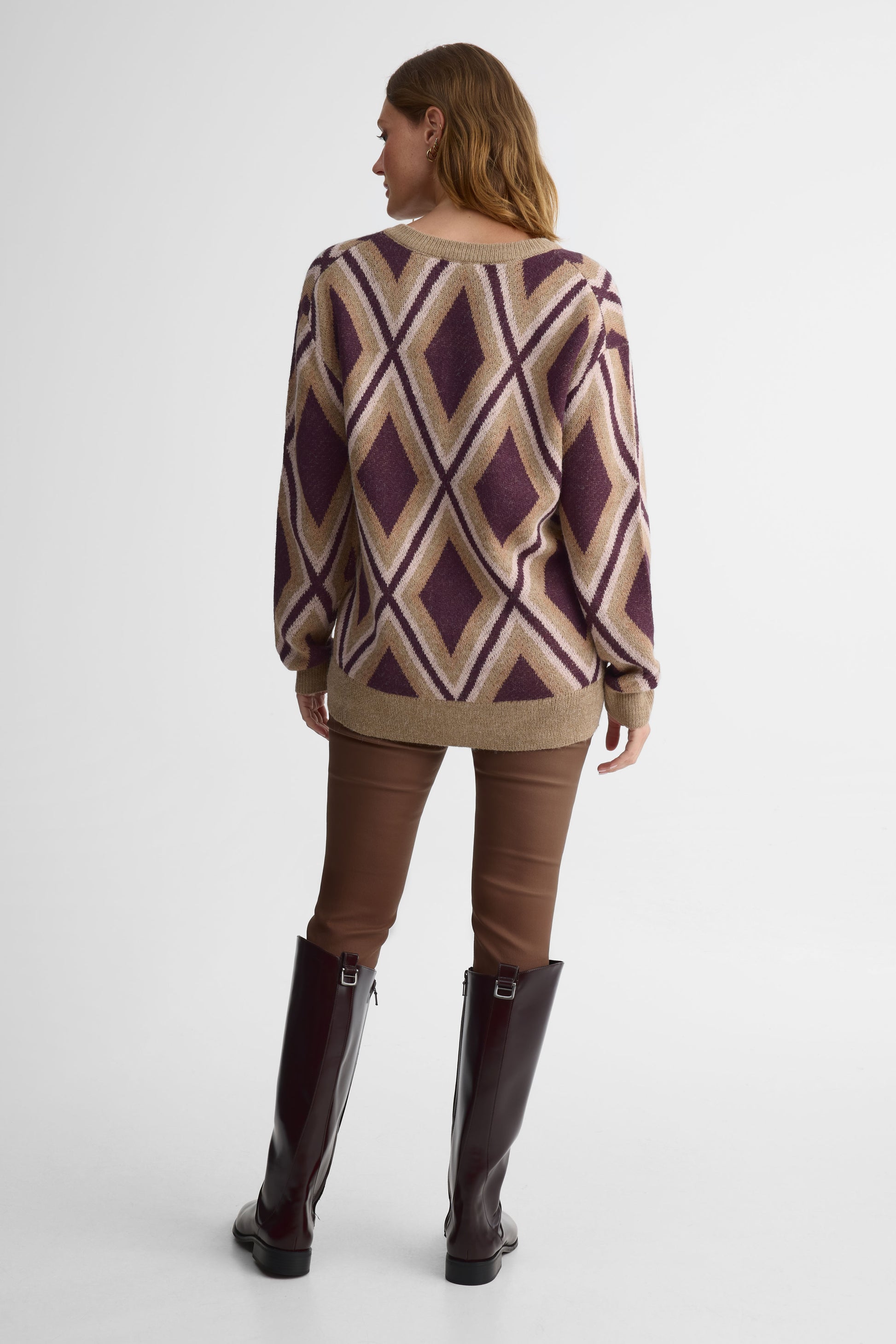 Chandail tricot à col V – Femme && TAUPE MULTI