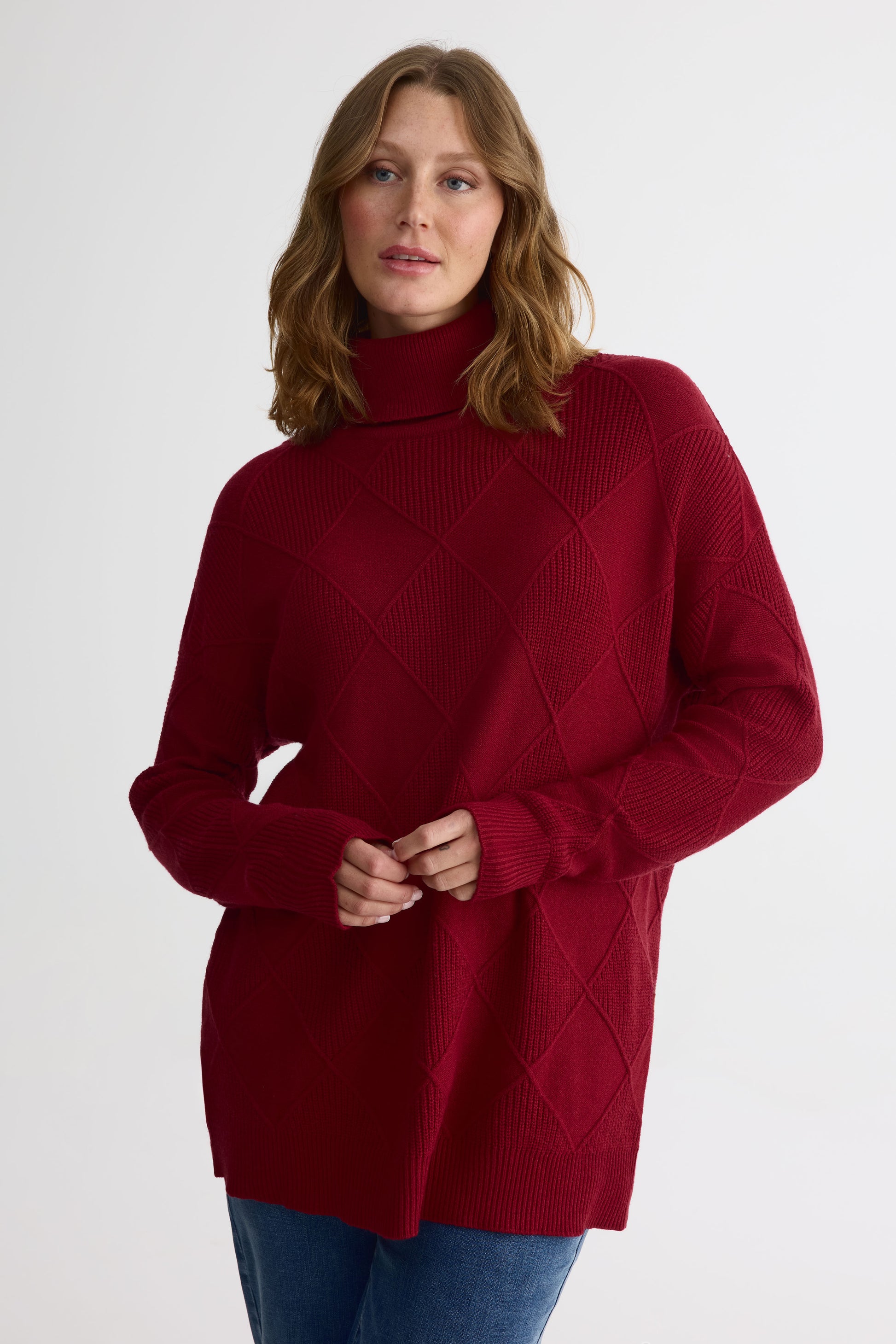 Chandail tricot à col montant - Femme && ROUGE