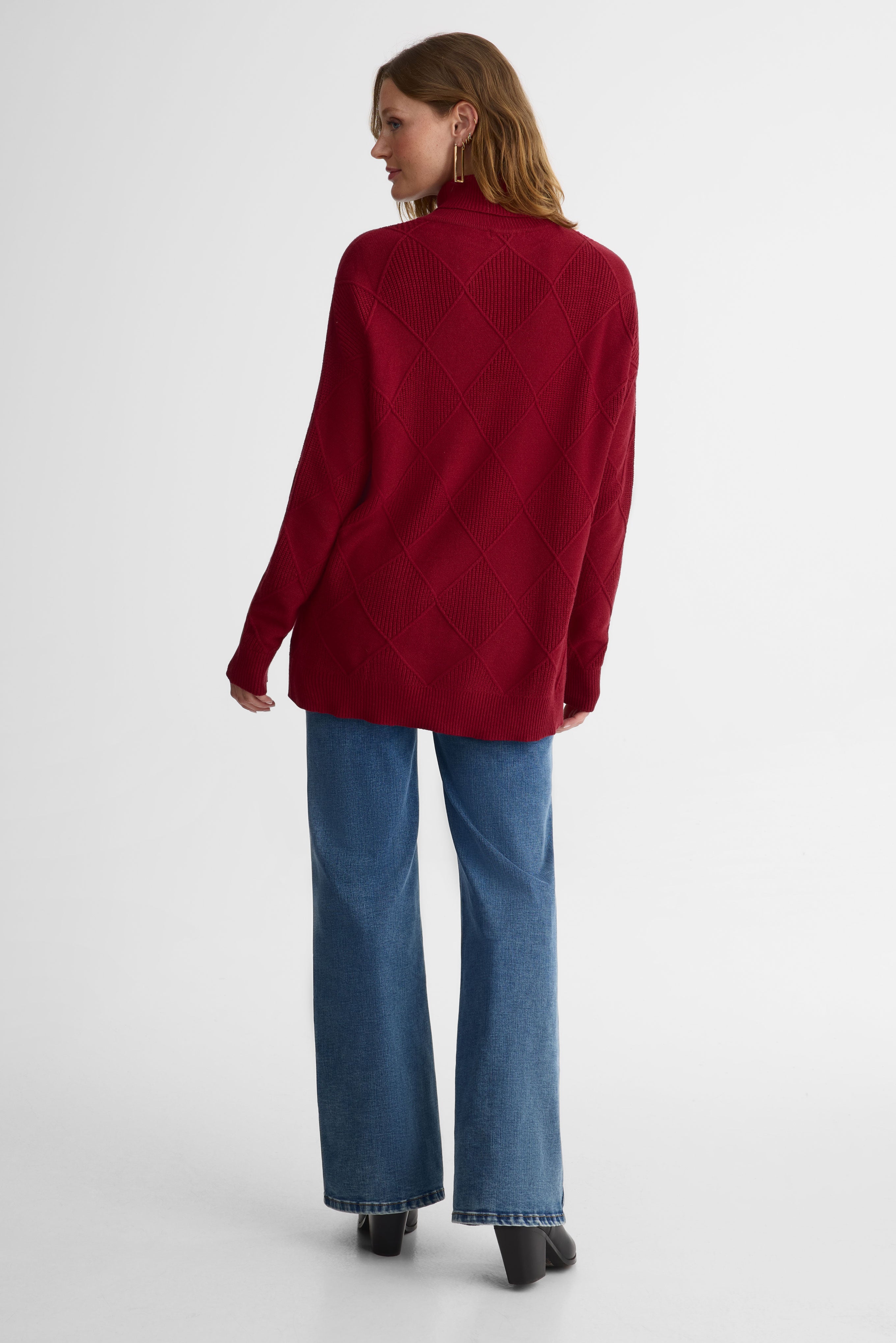 Chandail tricot à col montant - Femme && ROUGE