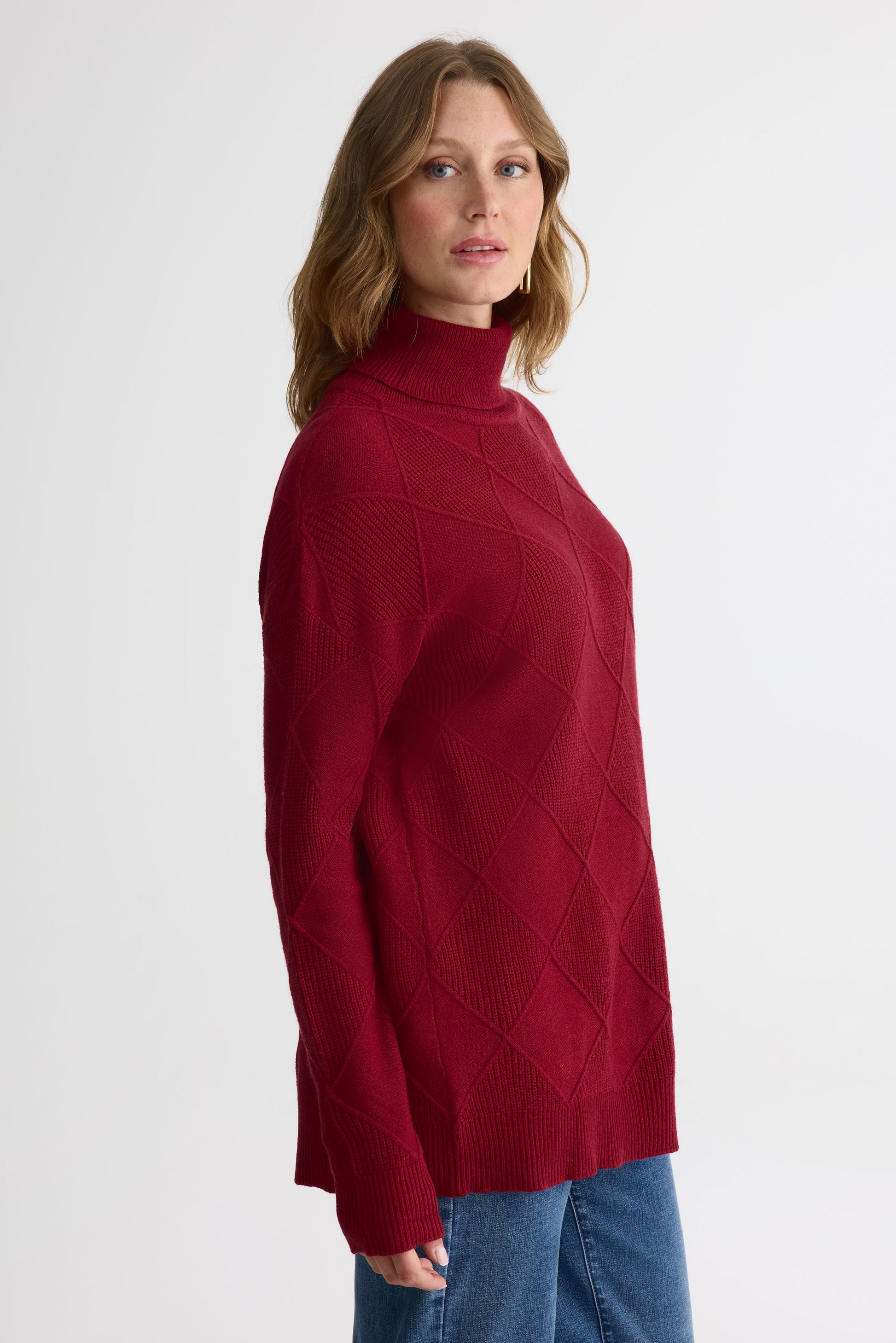 Chandail tricot à col montant - Femme && ROUGE