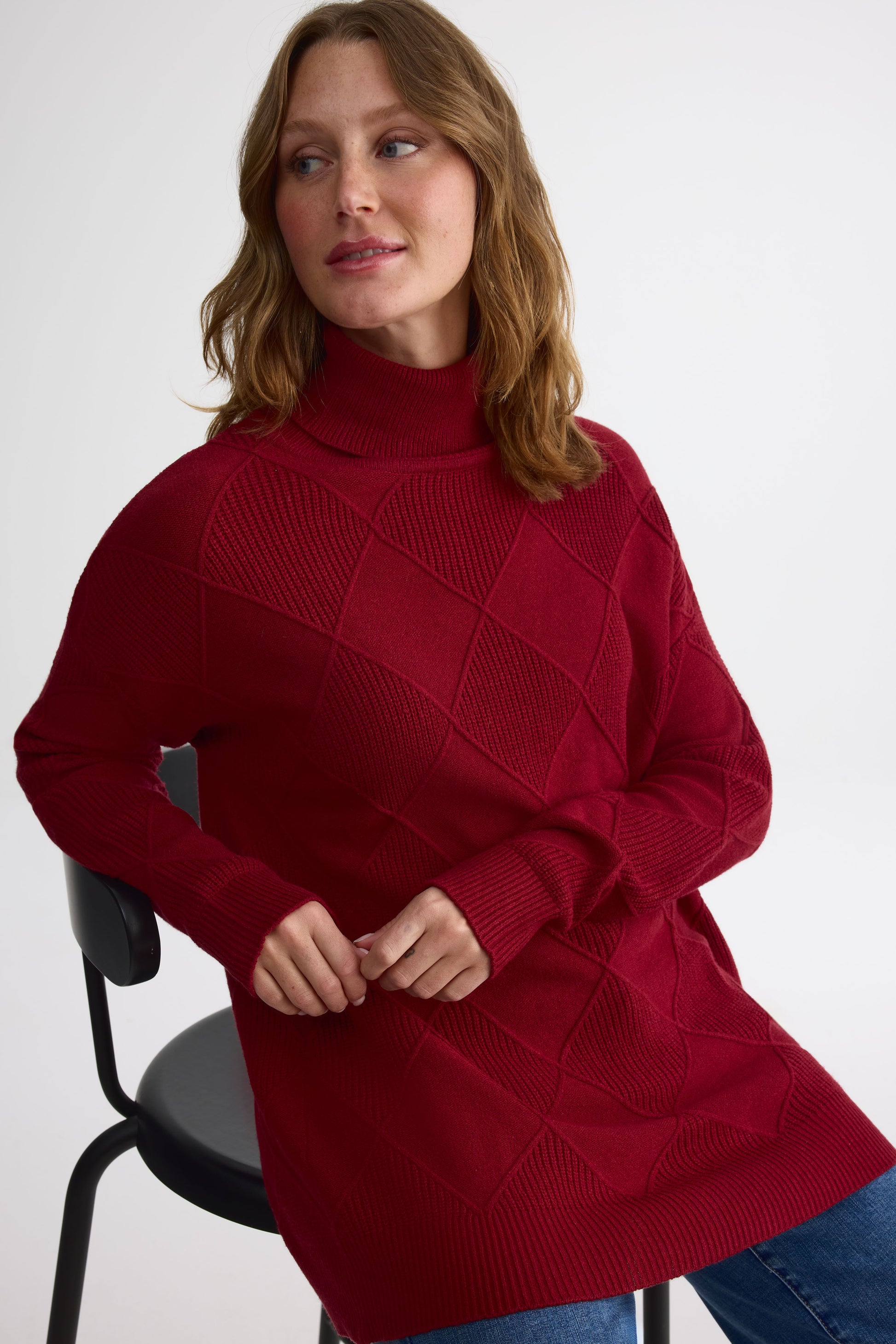 Chandail tricot à col montant - Femme && ROUGE