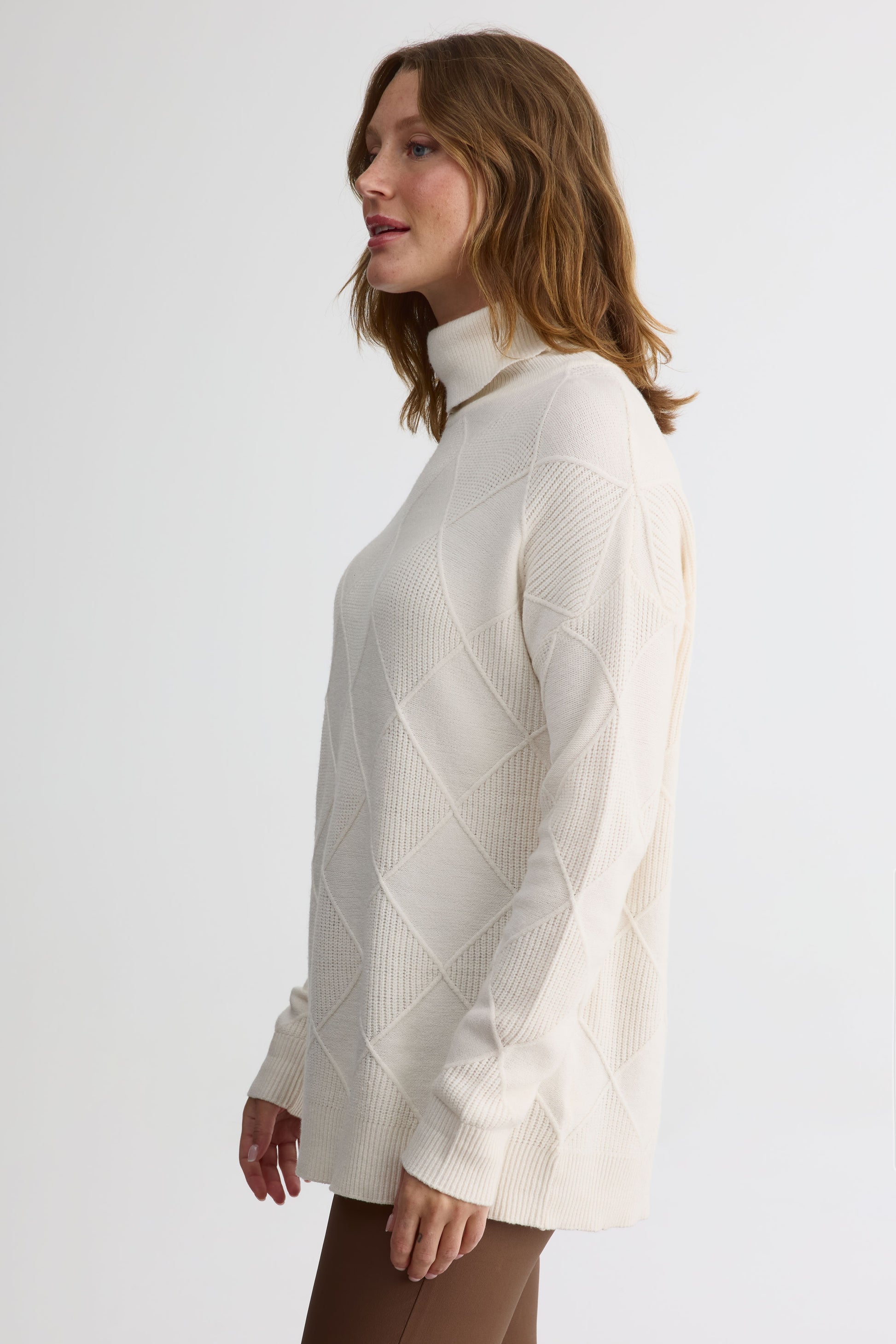 Chandail tricot à col montant - Femme && BLANC CASSÉ