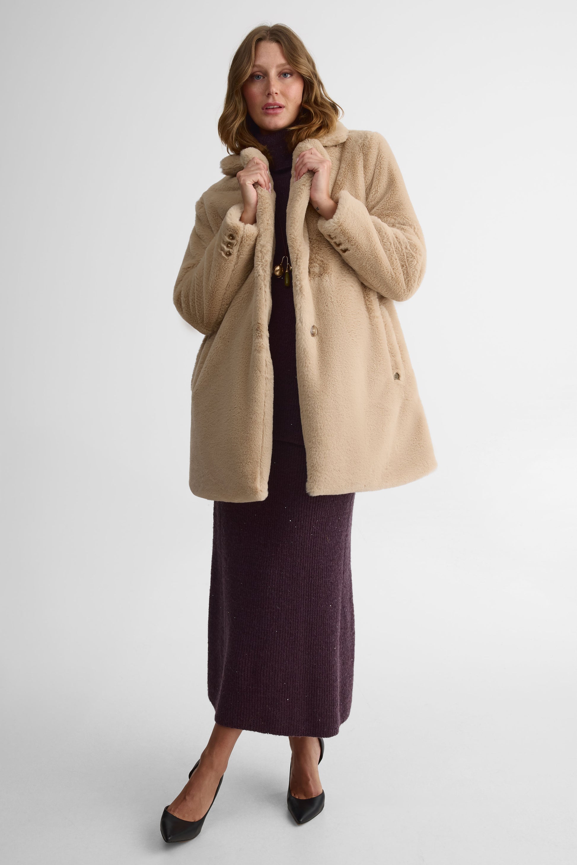 Manteau en fausse fourrure – Femme && TAUPE