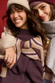 Chandail tricot à col montant – Femme && PRUNE